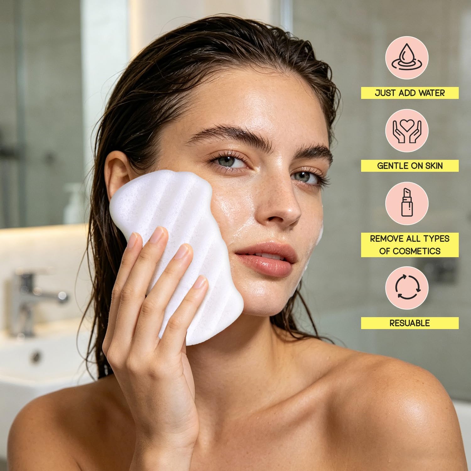 Konjac Body Sponges 4-Pack,Natural Bathing Shower Sponge Bath Loofah for Deep Cleansing Remove Impurities,Beige