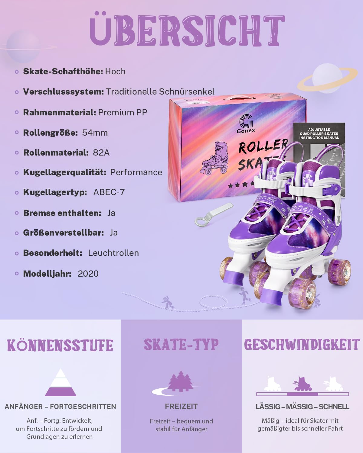 Gonex Verstellbar Rollschuhe, Leuchtenden Rädern Roller Skates für Mädchen Jungen Kinder Erwachsene