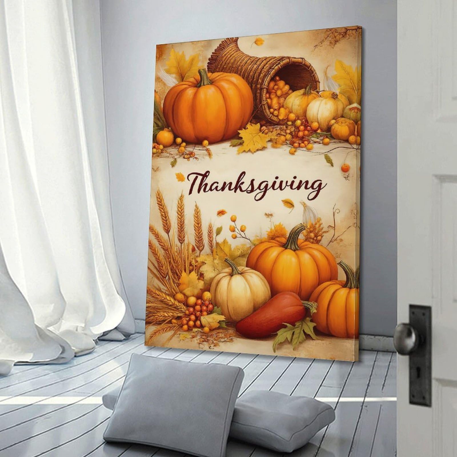 CWLLOG Stampe artistiche da parete su tela, poster per festival, festa del Ringraziamento, zucca, cornucopia, decorazione moderna per soggiorno e camera da letto, 50 x 75 cm