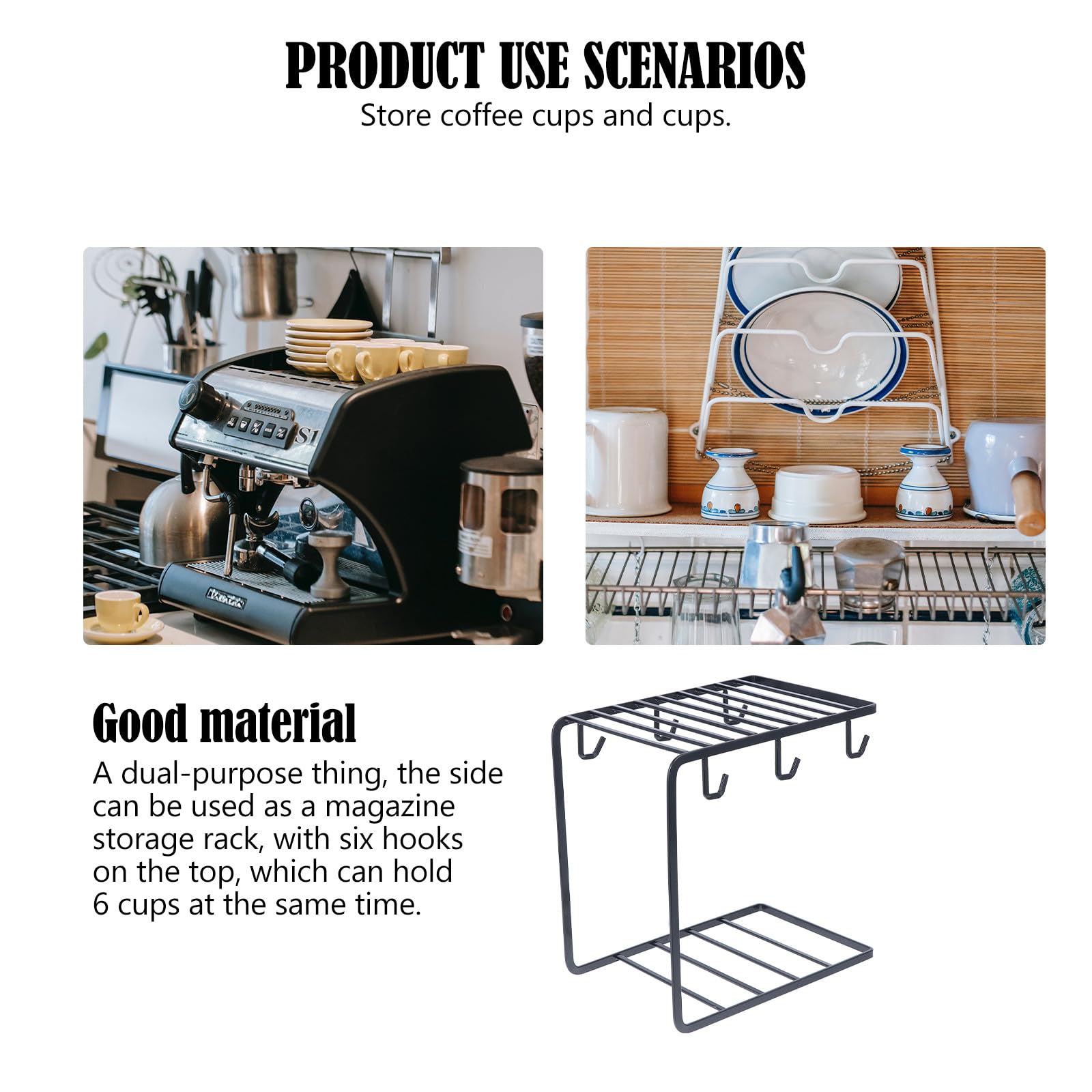 UKCOCO Portabicchieri Design Pratico 6 Ganci in Ferro Nero Semplice e Chic Organizer per Tazze per Drenaggio Rapido, per Cucina e Ufficio