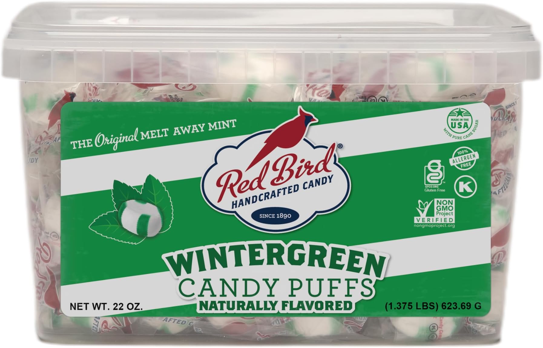 Wintergreen Mints, Individually Wrapped Candy, Gluten Free Breath Mints, 22 oz Tub