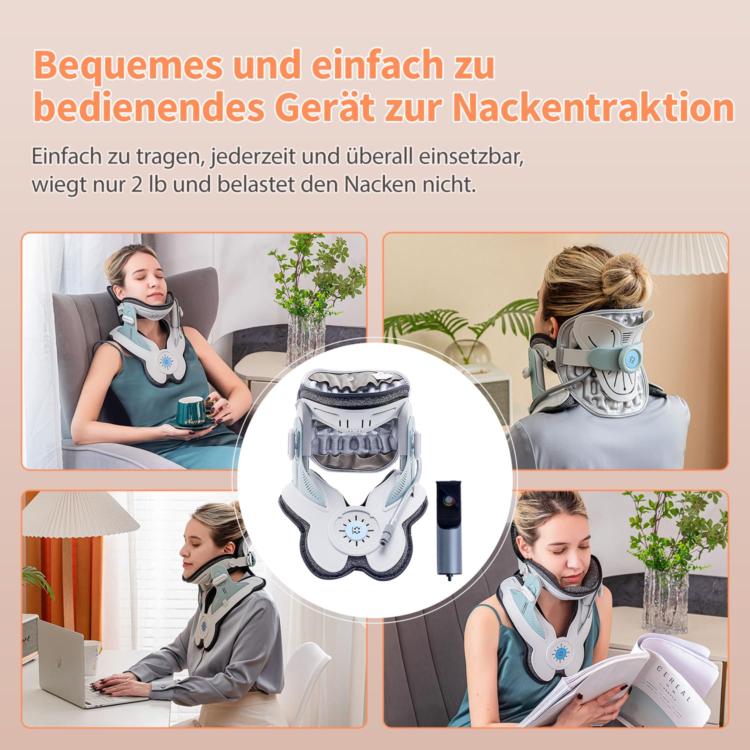 Dispositivo di trazione cervicale per allungamento del collo e supporto, con 3 Power Traction e 8 airbag supporto per dolore al collo, allungamento della colonna vertebrale, uso domestico, pompa ad