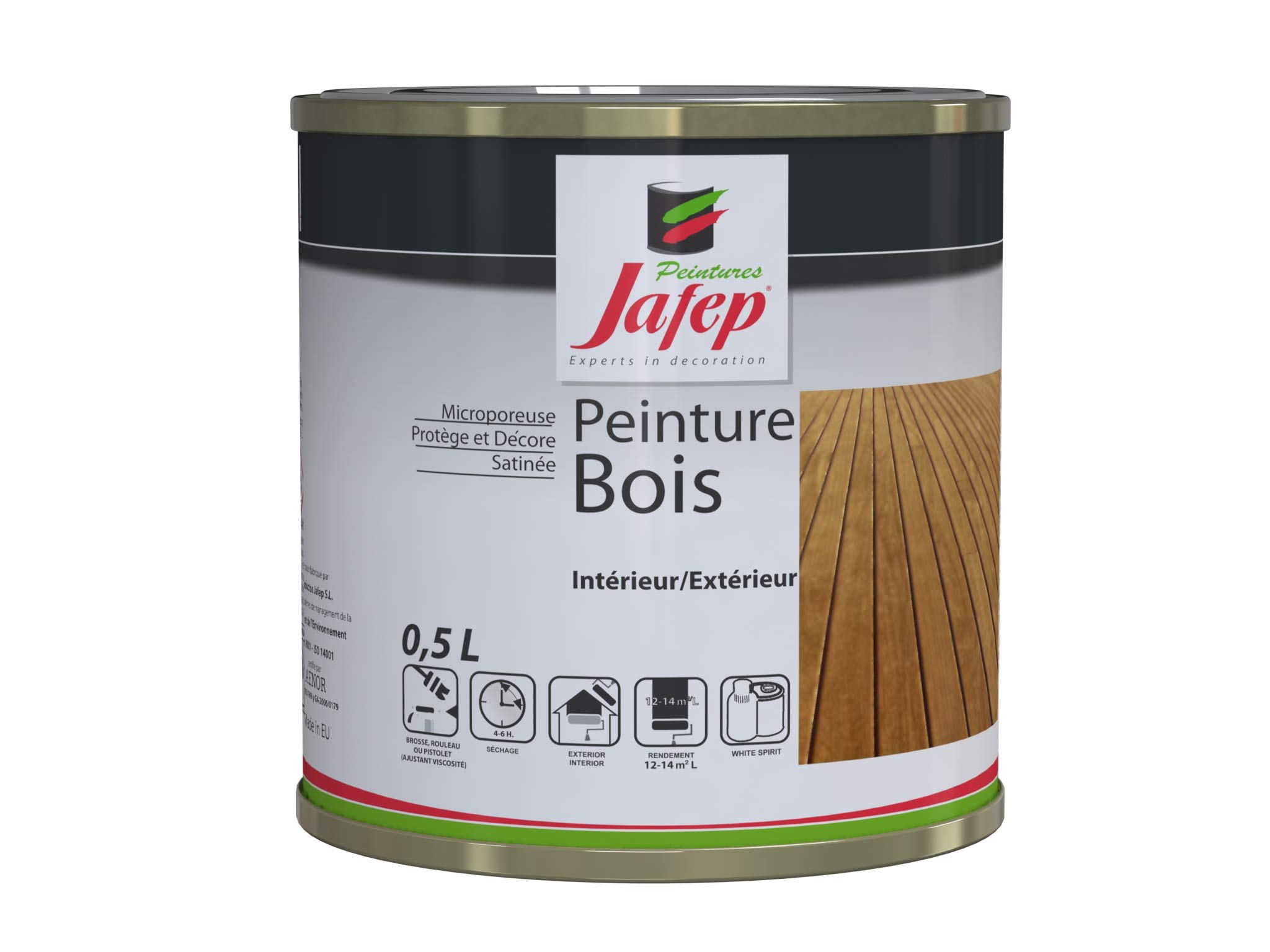 Peinture Bois avec Finition Satinée 2,5L - Couleur Vert Anglais - Surface entre 30 et 35 m2 - Idéale pour Meuble et Boiserie - Utilisation Intérieur et Extérieur - Couche de Protection - Jafep