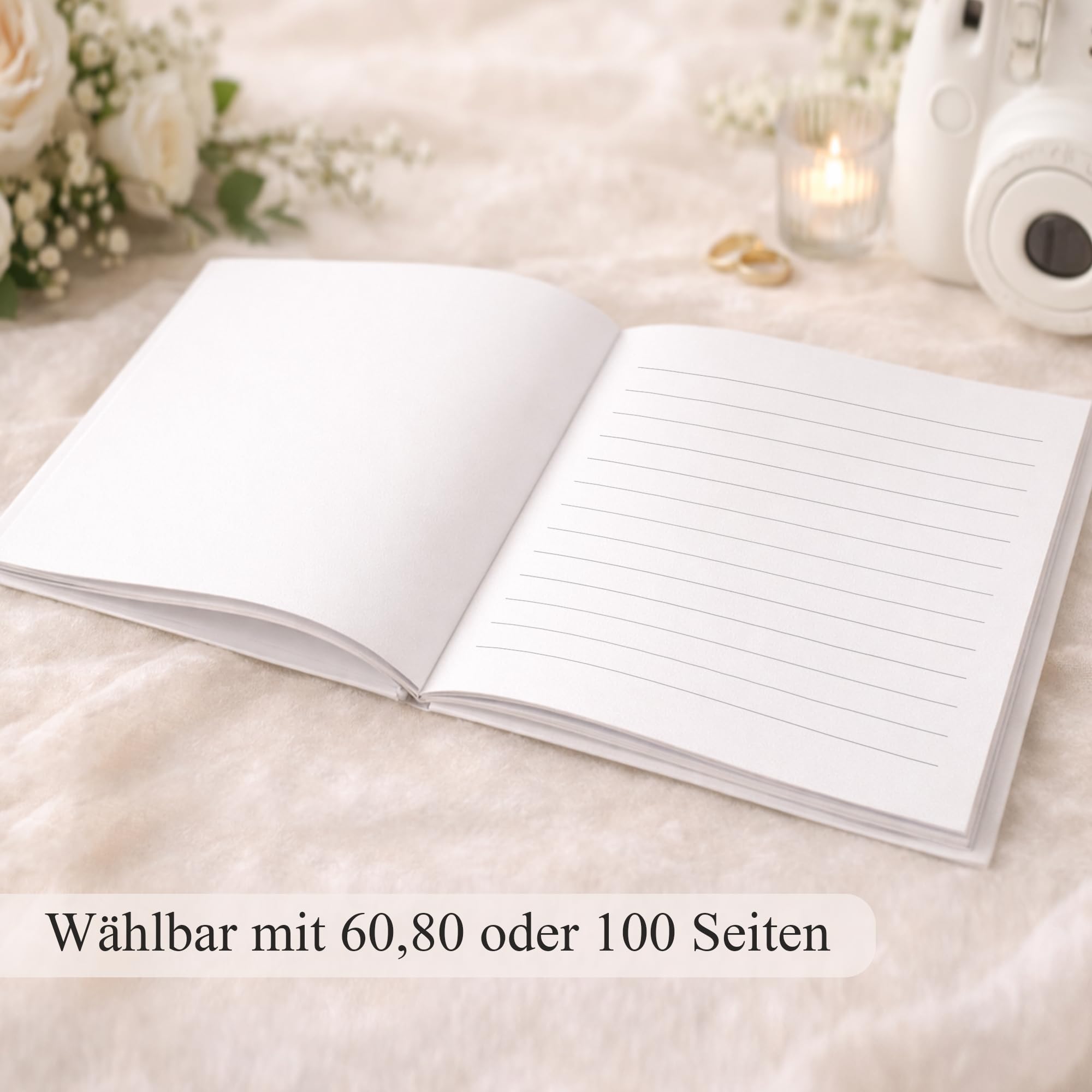 Gästebuch Hochzeit personalisiert mit Foto – Hochzeitsbuch Hardcover mit Linien – Erinnerungsbuch für Gäste – Gästebuch zur Hochzeit (100 Seiten/50 Blatt)