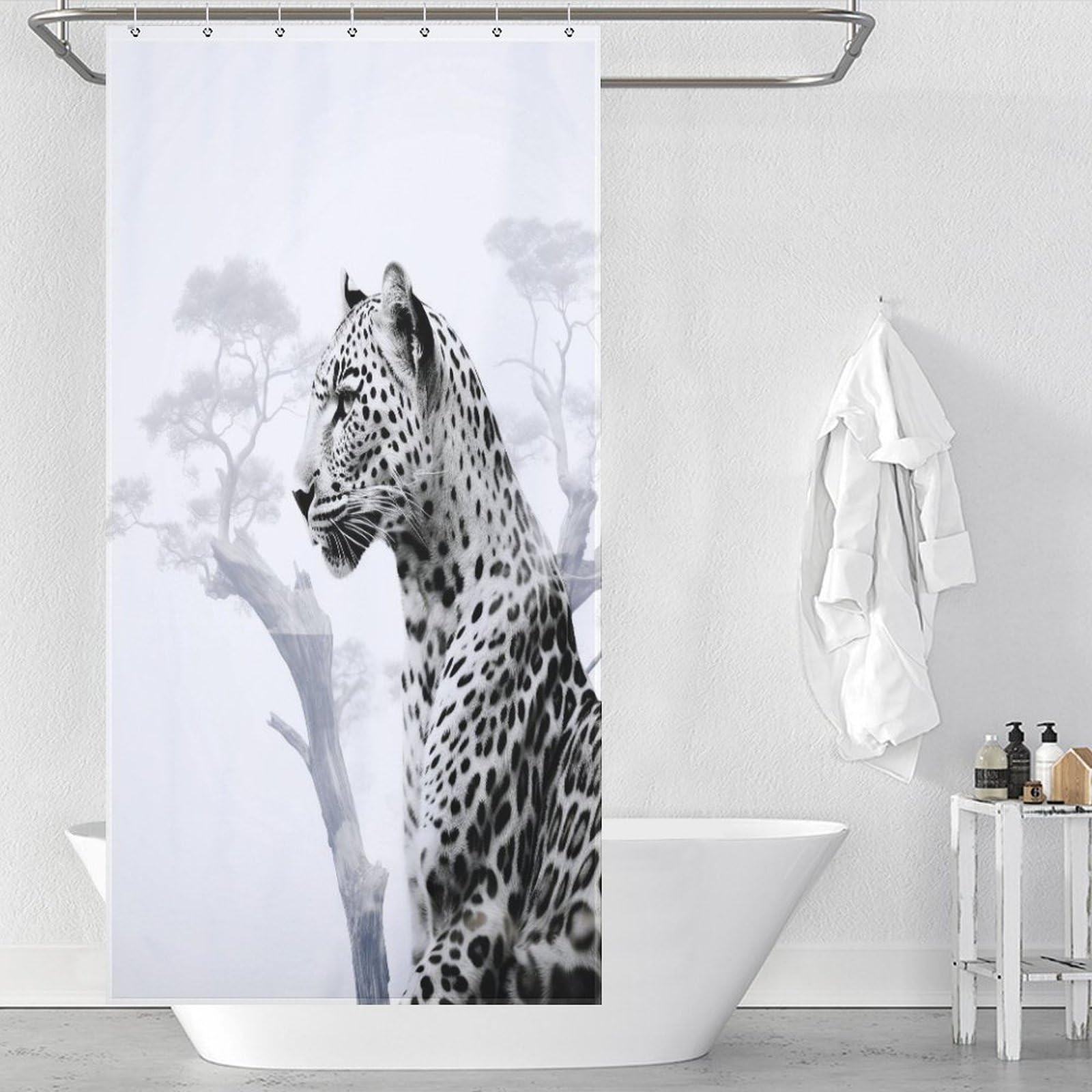 Rideau de douche léopard anti éclaboussures imperméable et facile à nettoyer 92x183