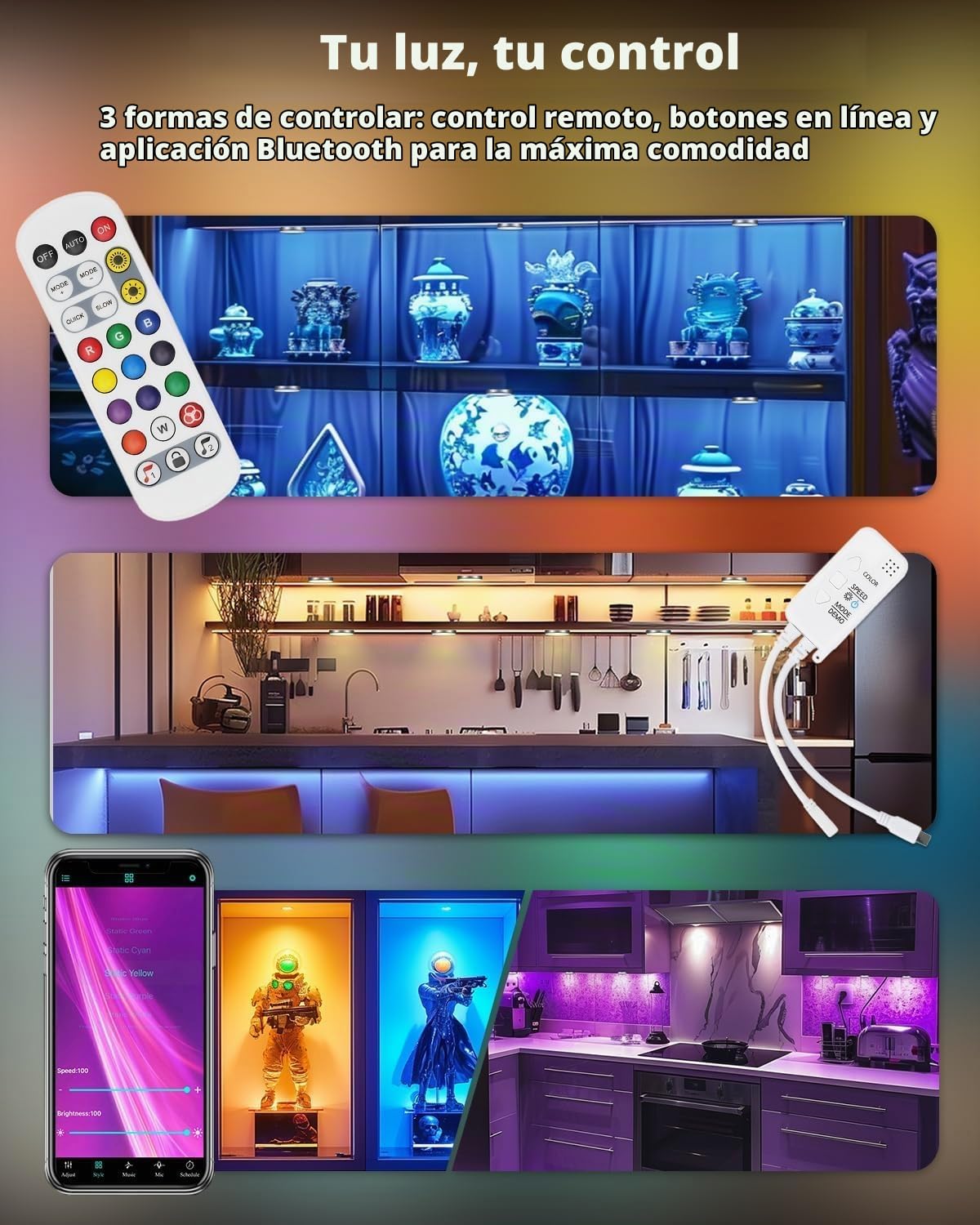 Kit de Iluminación Bajo el Gabinete, Luces LED RGB Inteligentes con Control Remoto, Control de APP, Sincronización de Música, Modos de Escena, Luces LED de Cambio de Color