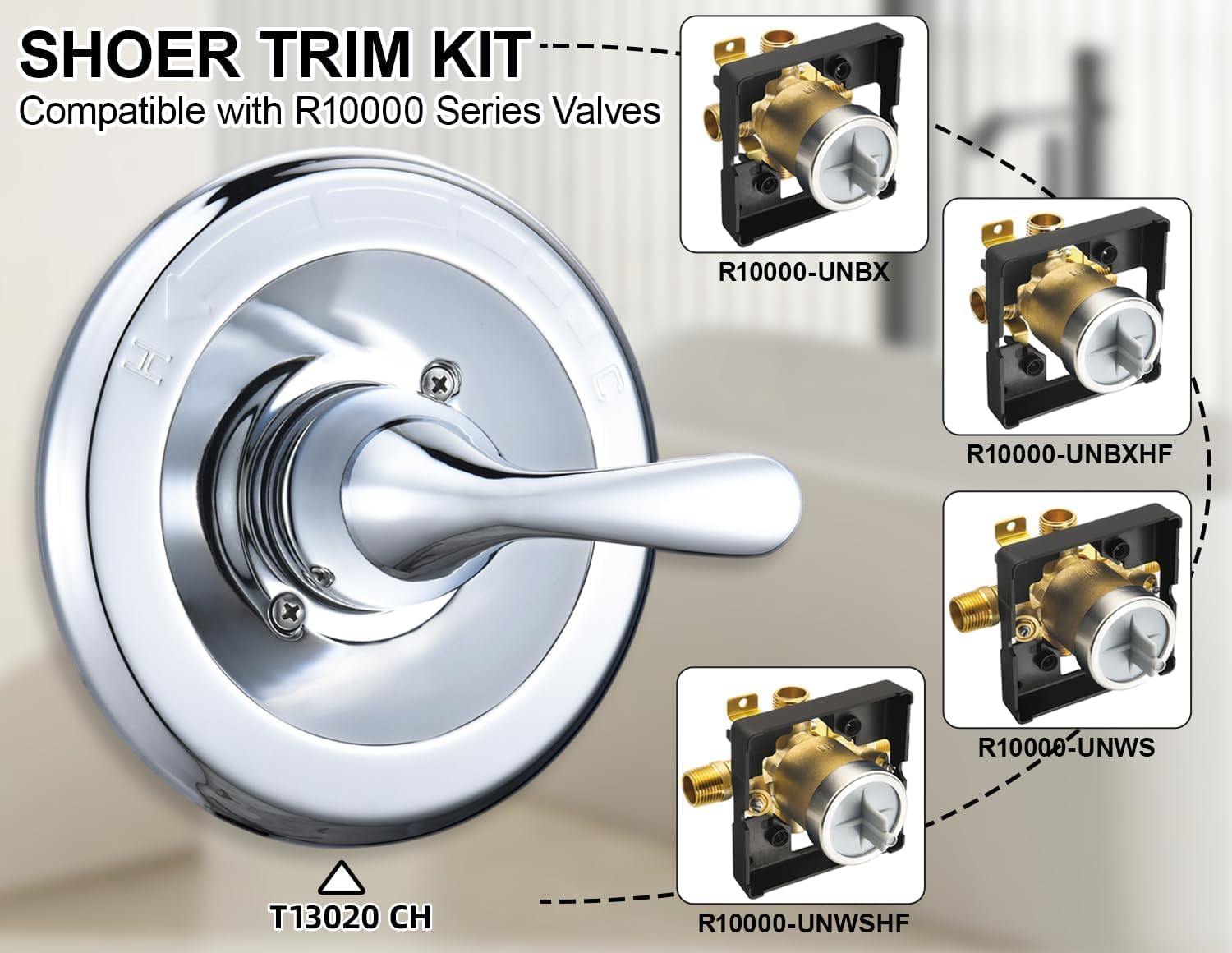 Replacement for Delta Classic 13 Series Single-Function Trim Kit, T13020 Chrome Shower Handle, Fit Delta Shower Valve R10000 Series (Cartridge Included) (Chrome)