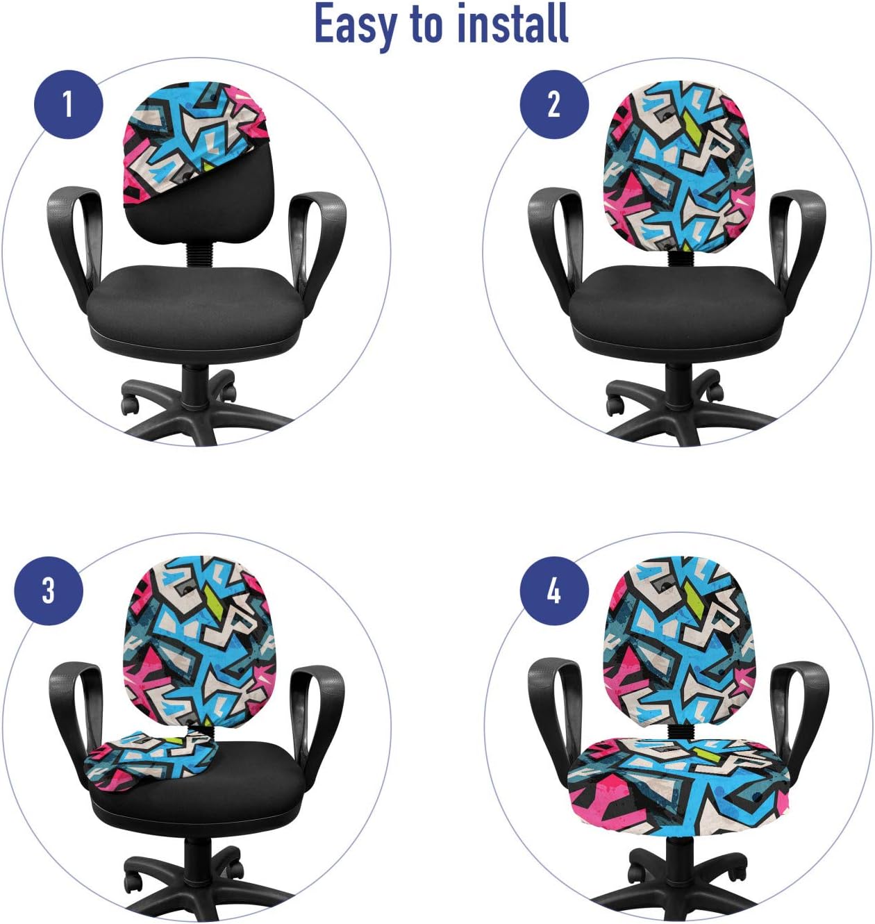 Ambesonne Grunge Office Chair Slipcover, Street Art Theme with Colorful Graffiti Funky Display Underground Urban Culture, Protective Stretch Decorative Fabric Cover, Standard Size, Aqua Pink