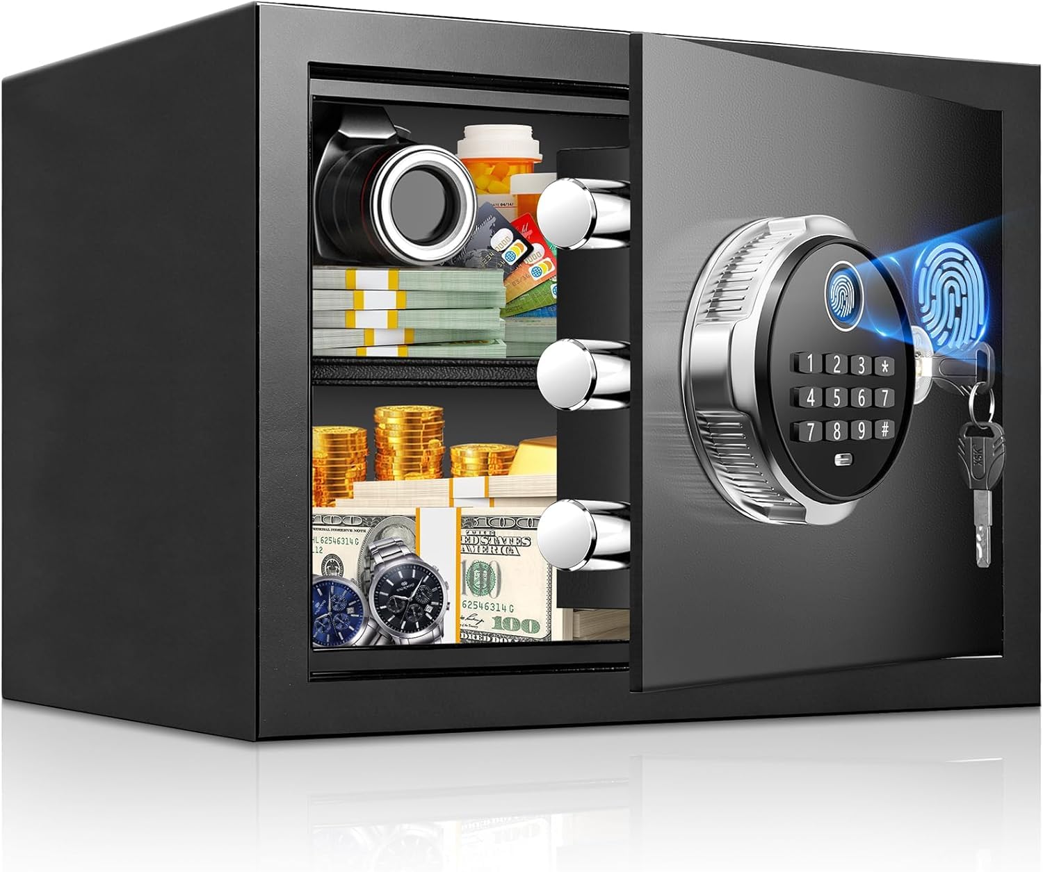 20L Biometric Safe Box with Fireproof Cash Bag | Small Safe for Home Office