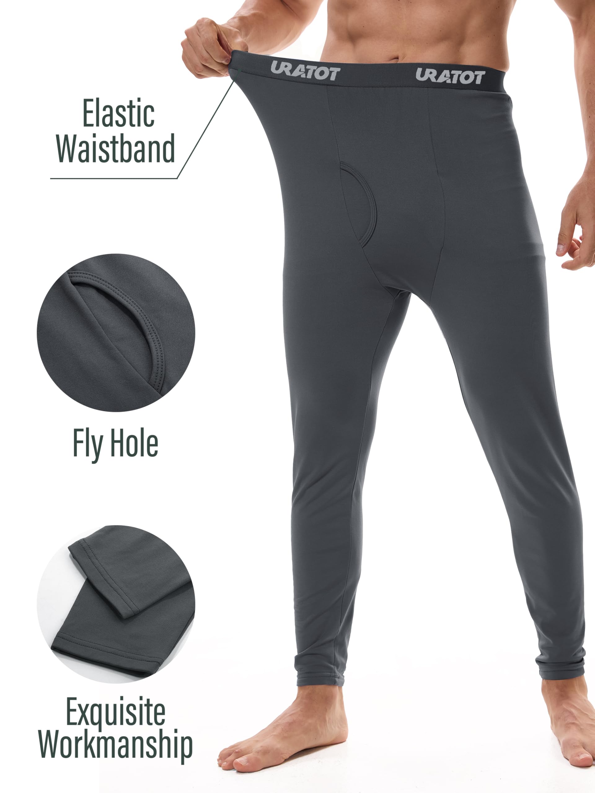 URATOT Herren-Thermounterhose, Fleece, lange Unterhose für Herren, weiche, warme Basisschicht, Thermohose für kaltes Wetter