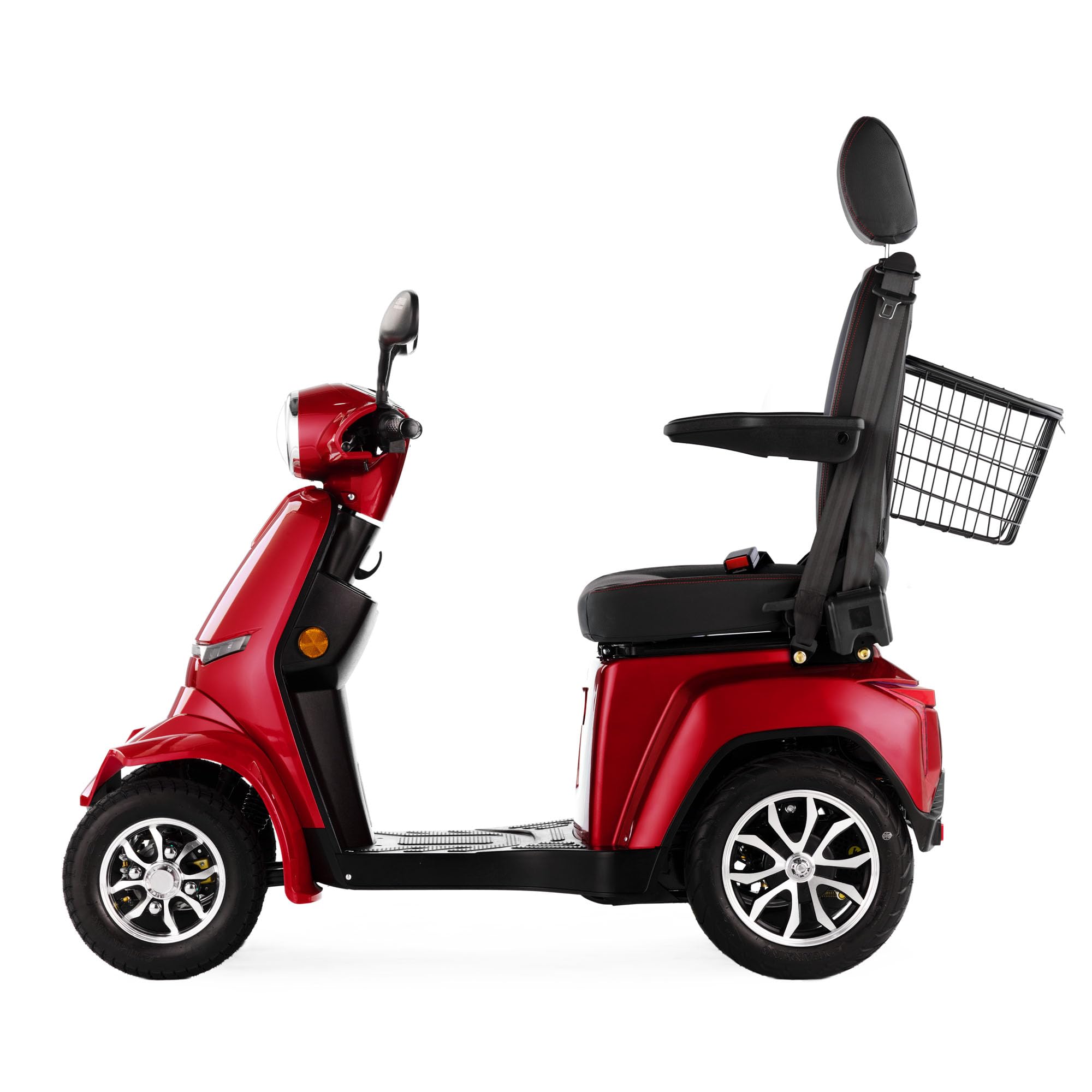 VELECO Gravis - dispositivo de movilidad en las 4 ruedas - asiento tipo capitán con respaldo - batería de iones de litio extraíble - ensamblado y listo para conducir - iluminación LED (Rojo)