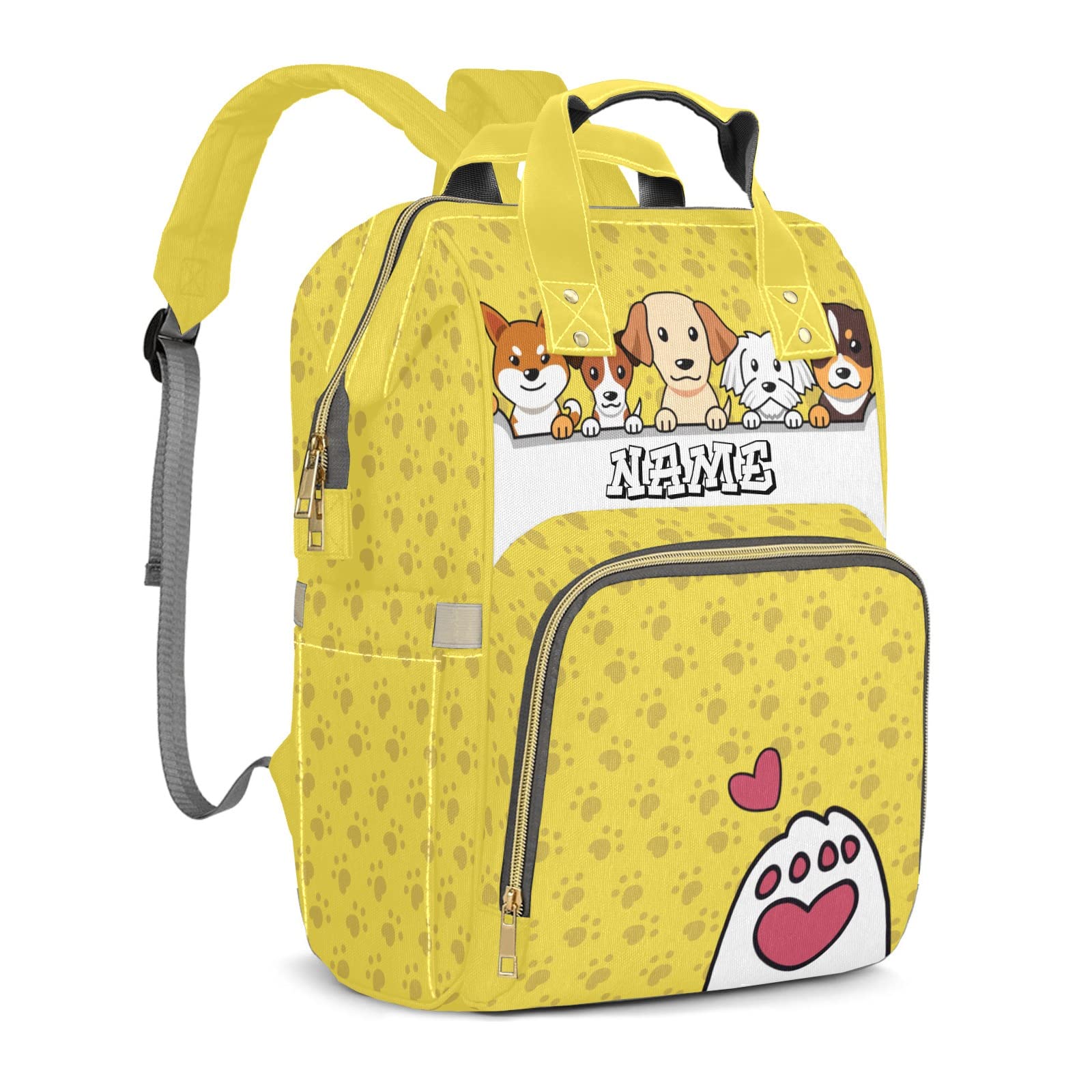 ZAACUSTOM Custom Diaper Bags for Baby Girl Boy, Large Personalized Diaper Bag with Name, Cute Dog Pattern Nylon Baby Changing Diaper Backpack, Double Zipper, Multi-function, Waterproof