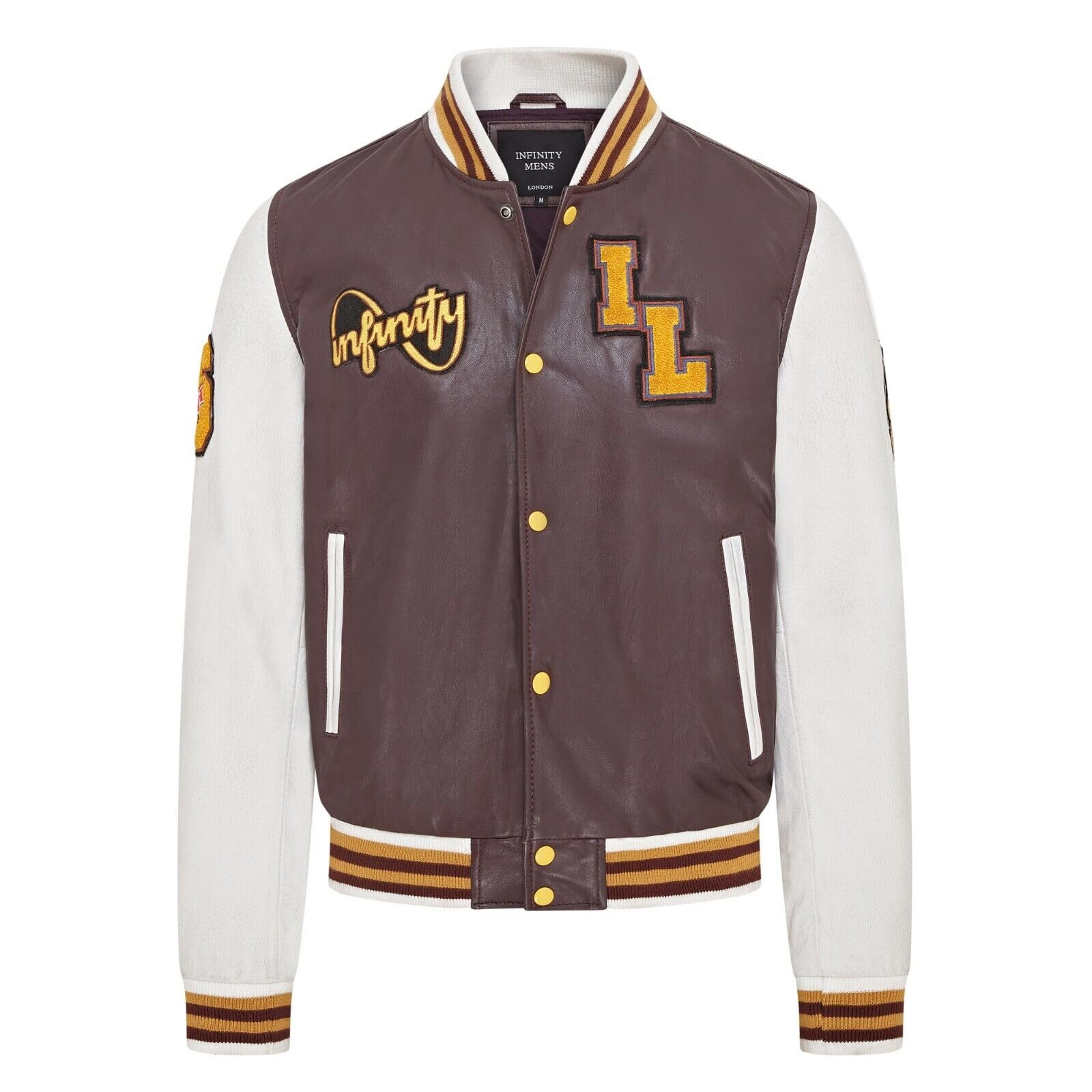 Mens Baseball Burgundy White Leather Letterman Bomber Jacket