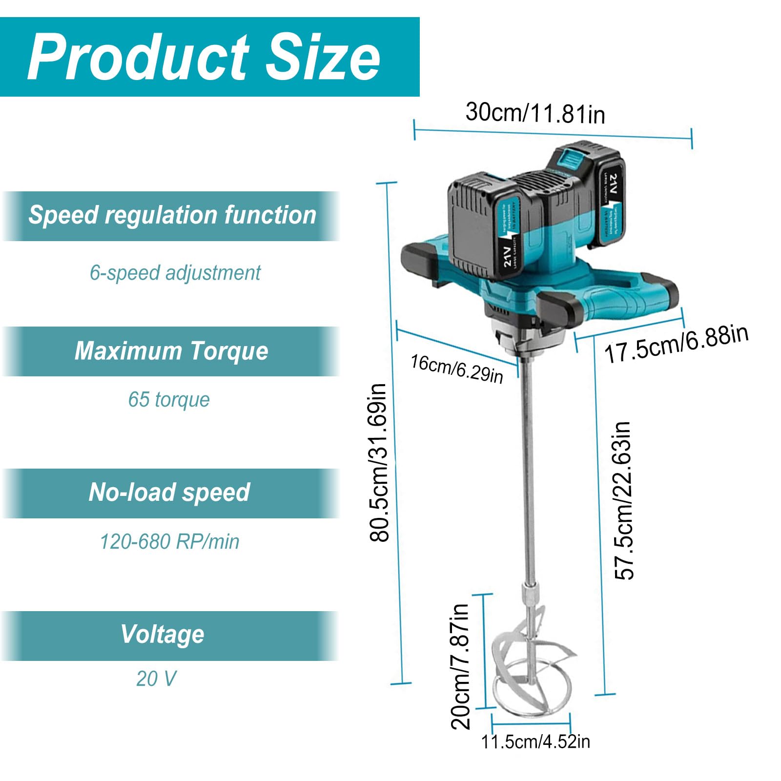 Betoniera da 3200 W, miscelatore manuale per malta per vernice, con 2 batterie da 3,0 Ah e 6 velocità regolabili, coppia 65 Nm, filettatura M14, miscelatore industriale per malta cementizia