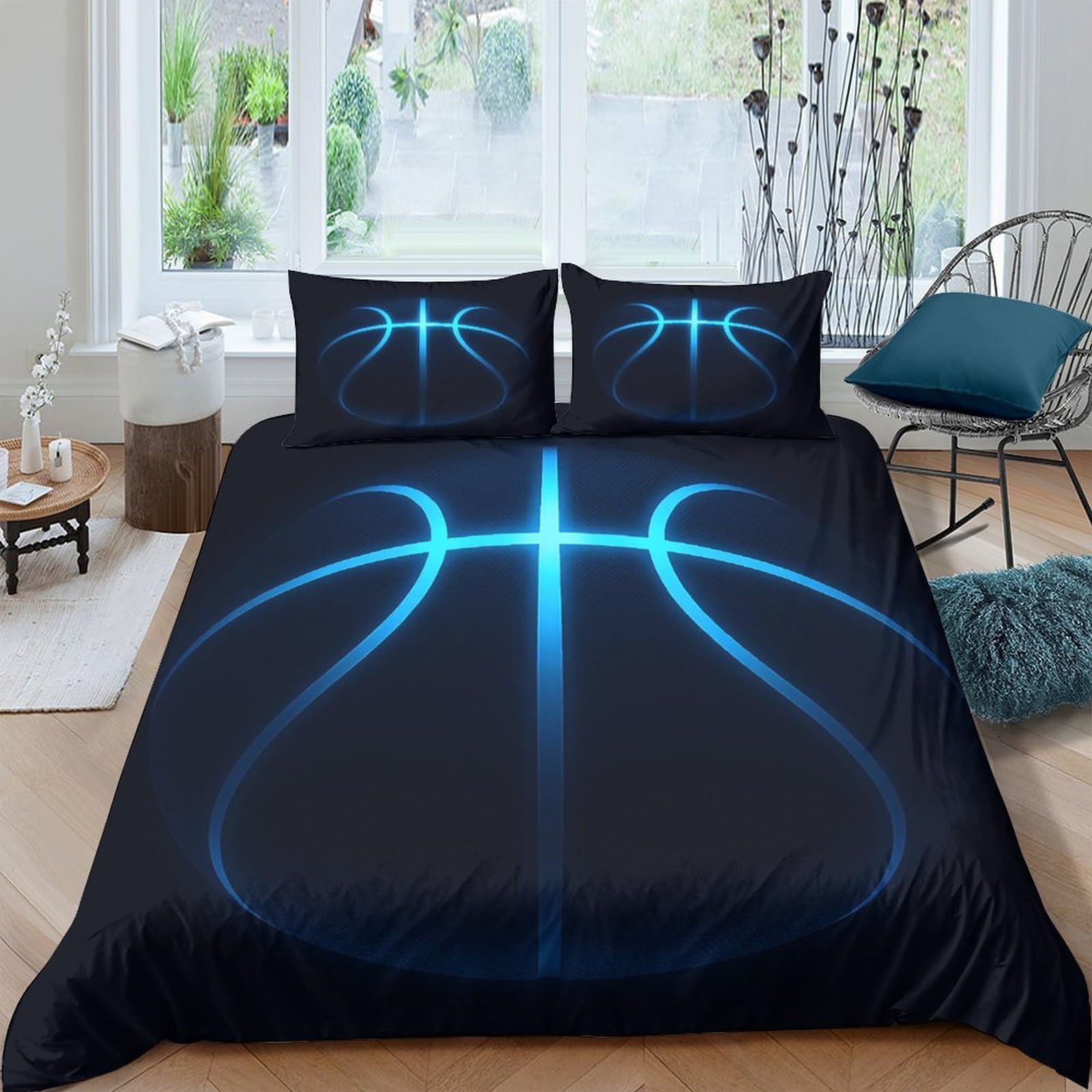 Ctjqhvkz Style-1 3D Printed Blue Basketball Pattern Fitted Sheet Microfiber Soft Mattress Cover For Bedroom Dorm Easy Care Decor Single（135X200cm）