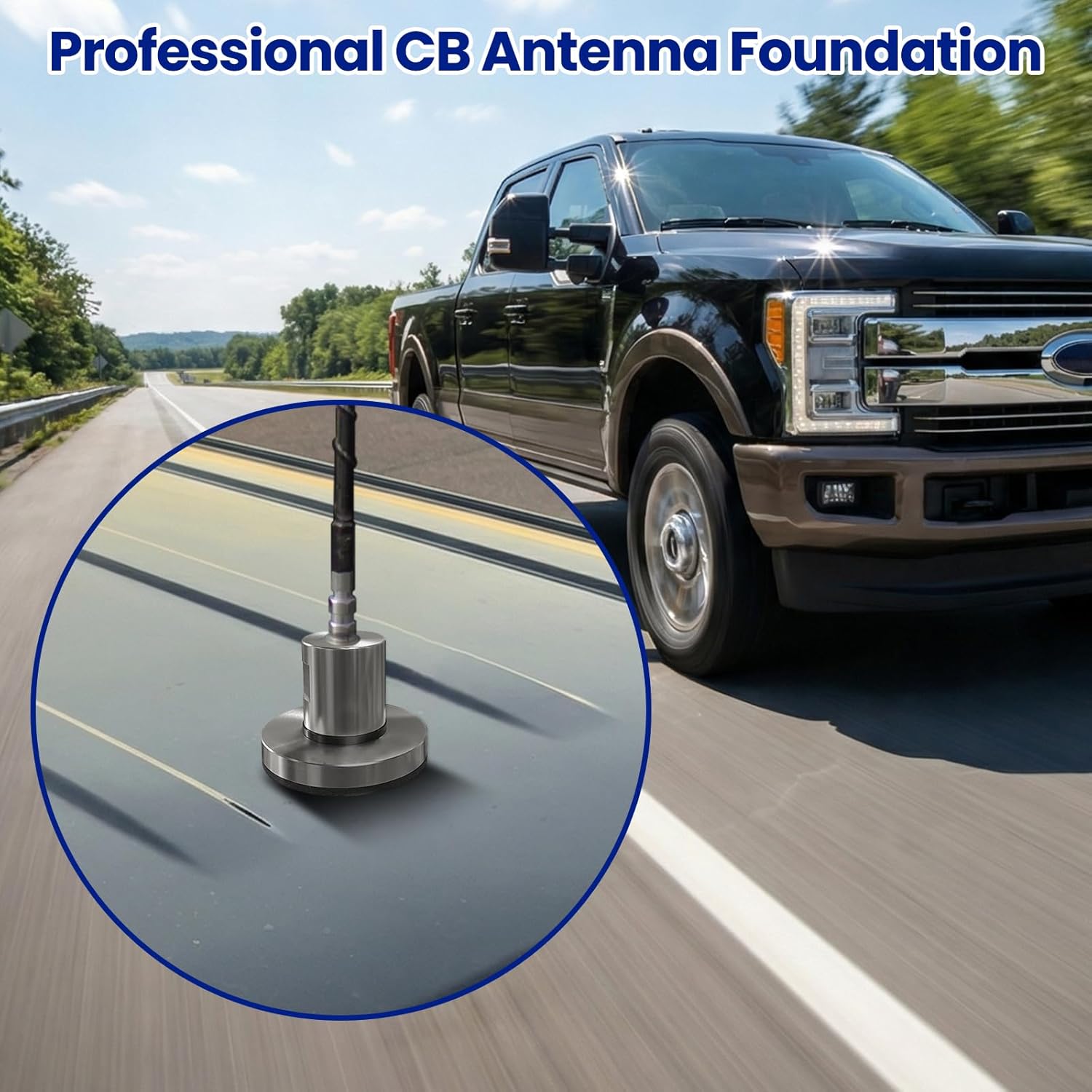 CB Antenna Puck Mount - 3 Inch Round 6061 Aluminum Base with Solid Rubber Washer & Grounding Screw for Truck RV Semi - 3/8-24 Thread, Easy Install 5/8" Hole