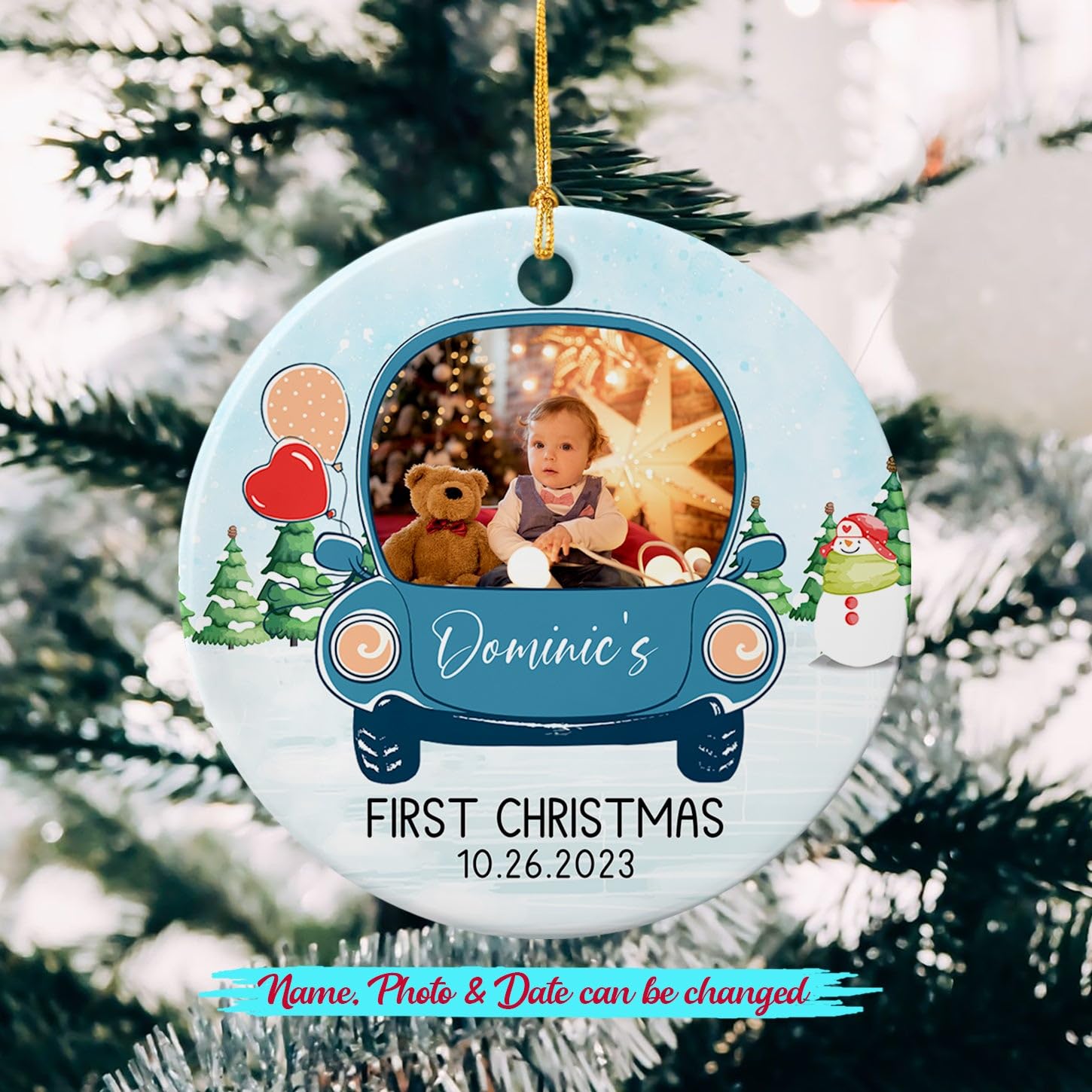 Personalized Baby's First Christmas Ceramic Ornament, Add Picture Baby Christmas Ornament 2025, Custom Photo Name Baby 1st Xmas Ornaments, Photo Frame Baby Ceramic Ornament Gifts for New Baby Newborn