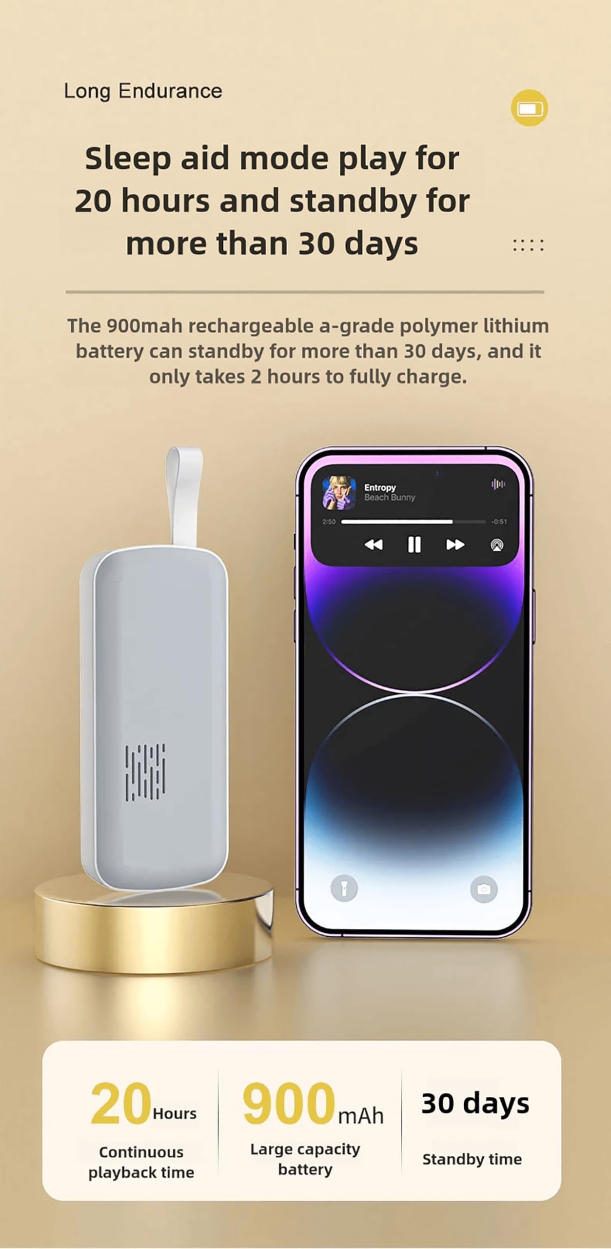 Mini Altavoz de Almohada de conducción ósea para Dormir, Auriculares Bluetooth para Dormir profundamente, Sonido de Ruido Blanco 3D, Ideal para el insomnio