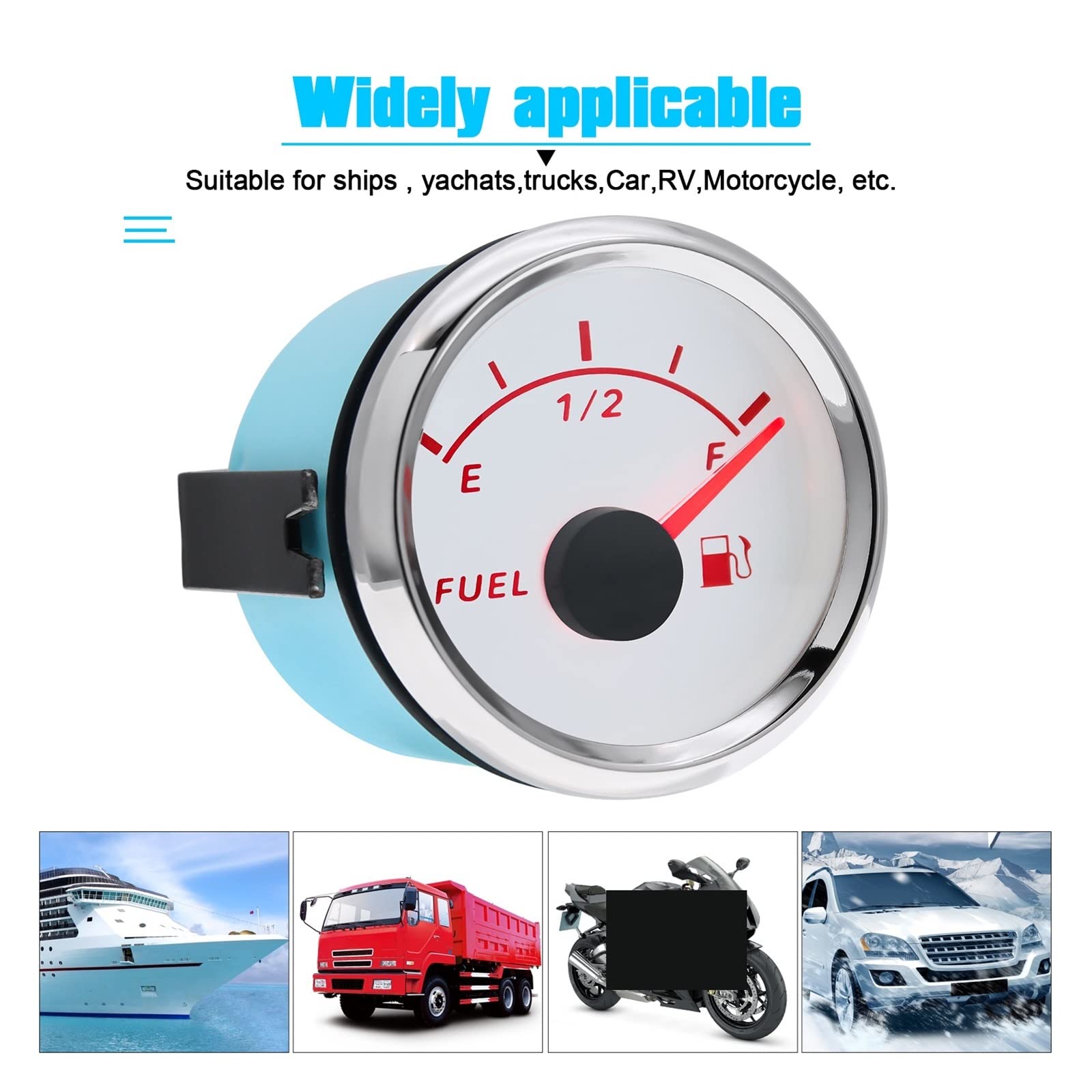 Indicador de nivel de combustible Indicador de nivel de combustible de tanque de líquido de aceite de 0-190ohm, indicador de nivel de combustible de 52MM con Sensor de nivel de combustible de 100MM, 1