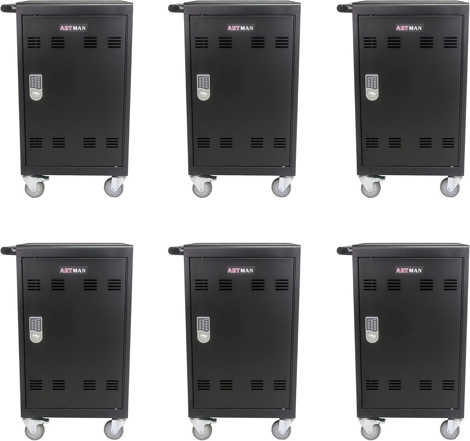 32 Device 2 Pack Mobile Charging and Storage Cart, Laptop Mobile Cart for Classroom， Surge Protection, Front & Back Access Locking Cabinet, White