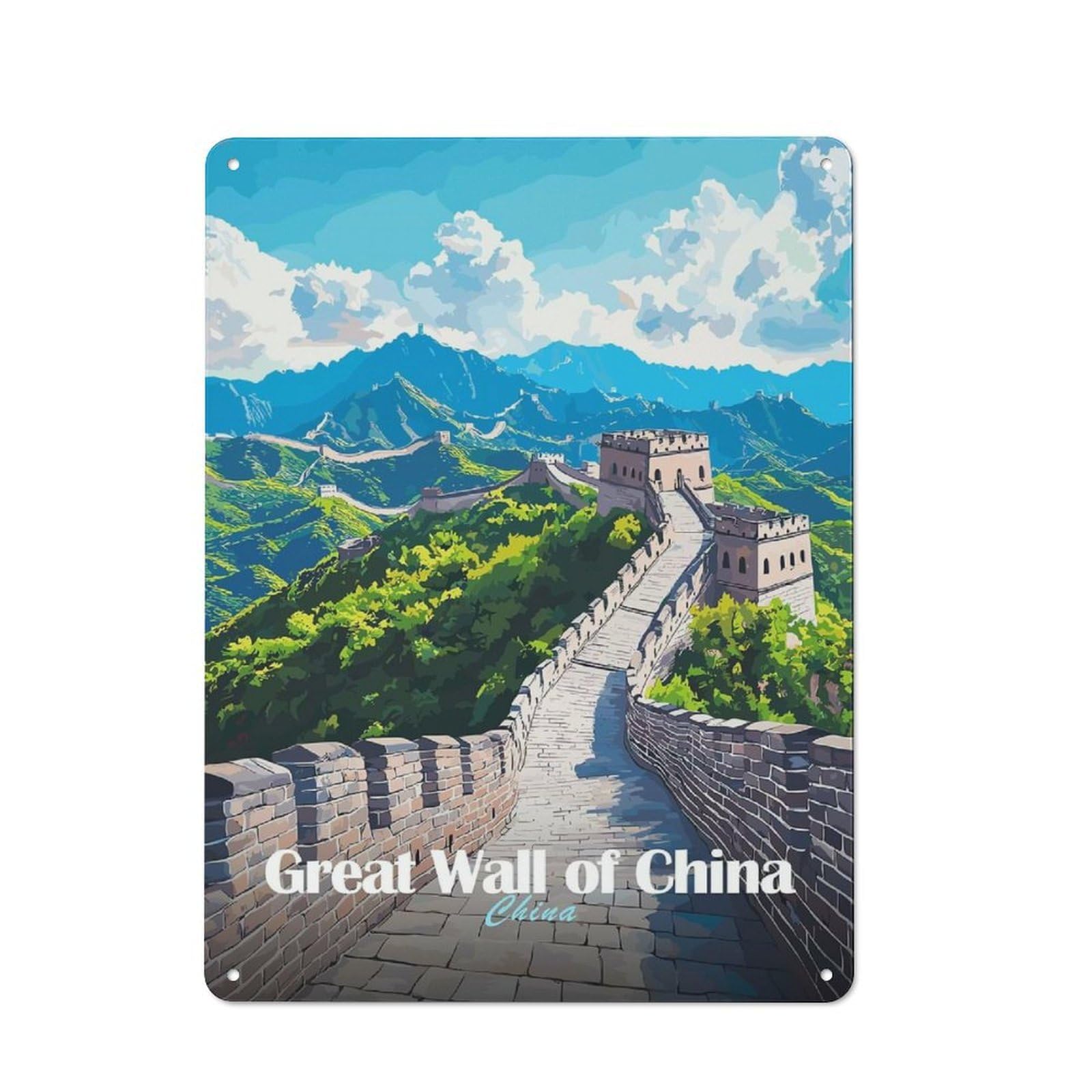 Metal Sign 40x30cm with Great Wall of China for Workshop Wall, Rustic Decor, Wall Decoration for Workshops And Hobby Rooms