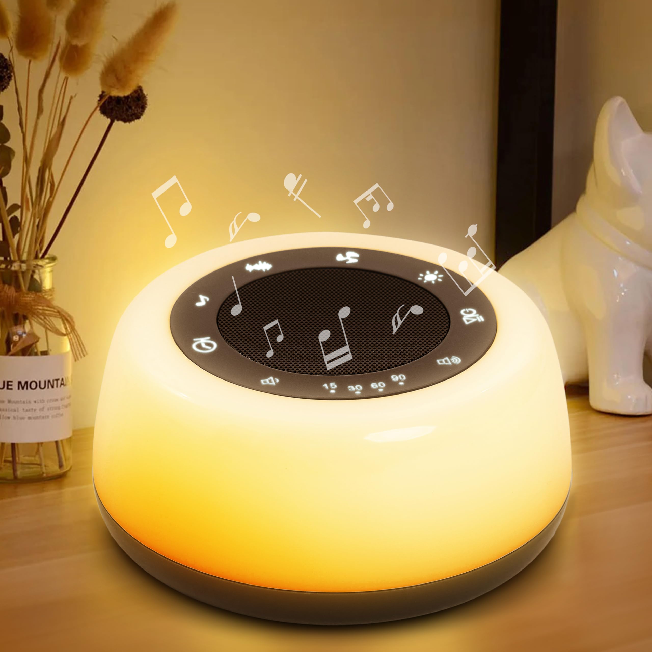 Earth&ME White Noise Machine for Sleeping, 25 Soothing Natural Sounds & 10 Colors Night Light, Timer, Volume Control & Memory Function, Sound Therapy for Baby & Adults, Optimal