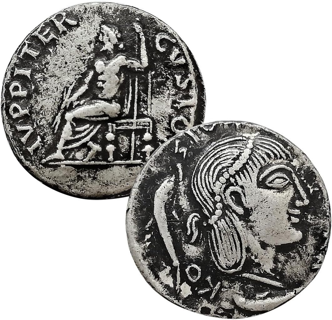 Ancient Greek Silver Coins Collection, Rare Athena Owl & Roman Empire Old Coins for Collectors Gift, European Antique Coin Set, Ancient Mythology Lucky Charms (King of god Jupiter 19mm)