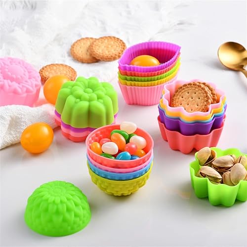 Miniatura 8 de 36 forros de silicona para cupcakes, tazas para hornear con múltiples formas de flores, moldes de silicona reutilizables de tamaño mini de 2 pulgadas