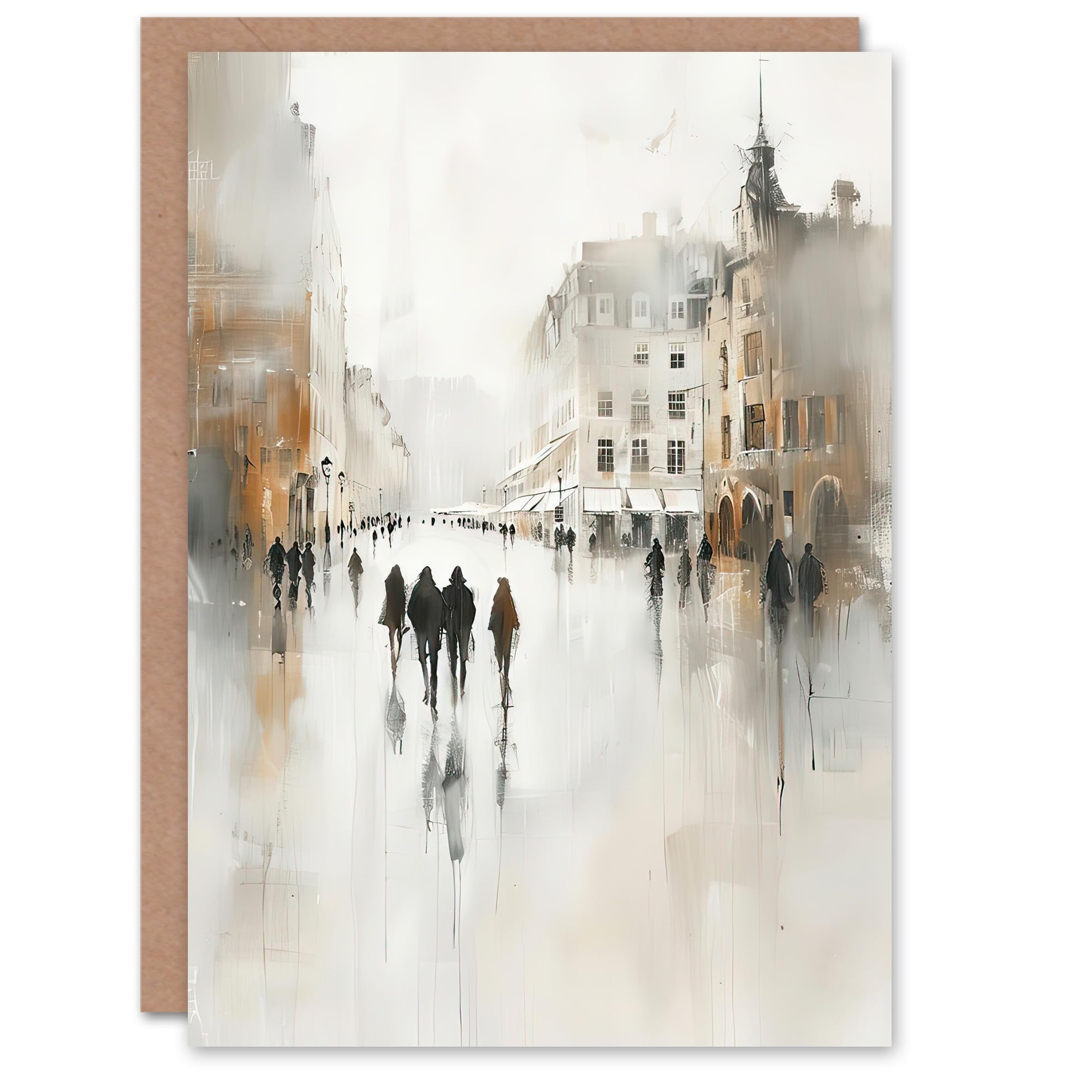 Artery8 Greeting Card Rainy Day in the City Painting Grey Cityscape Blank For Him Or Her Art Birthday Card