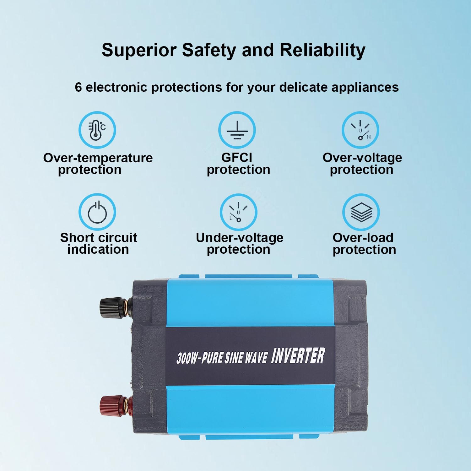 24V Pure Sine Wave Power Inverter 300W DC 24V to AC 120V with AC Outlets, 5V/1A USB Port for RV Car Emergency etc.