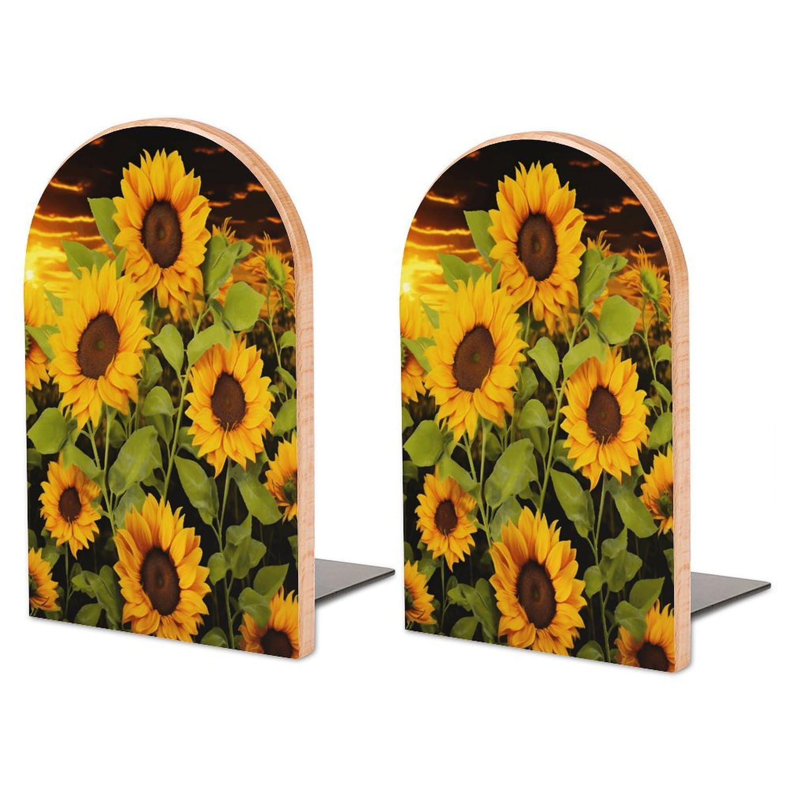 Sun Flower Wood Bookend for Shelves 1 Pair