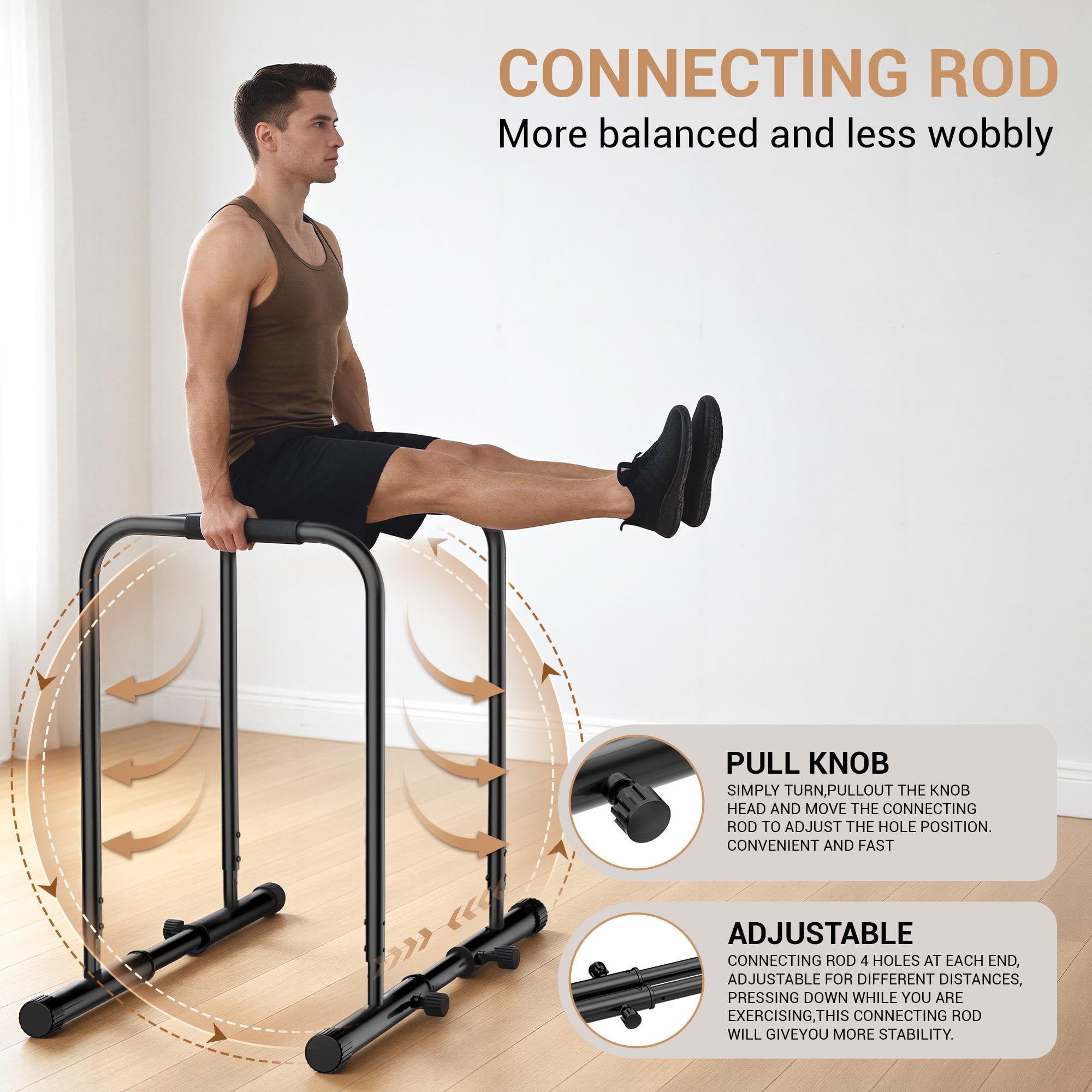 Barras Paralelas Ajustables para Fondos, Barras de Calistenia, Estación de Entrenamiento y Musculación para Casa, Altura 80,5-94 cm, Ancho 85-103 cm, Capacidad de Carga 249 kg