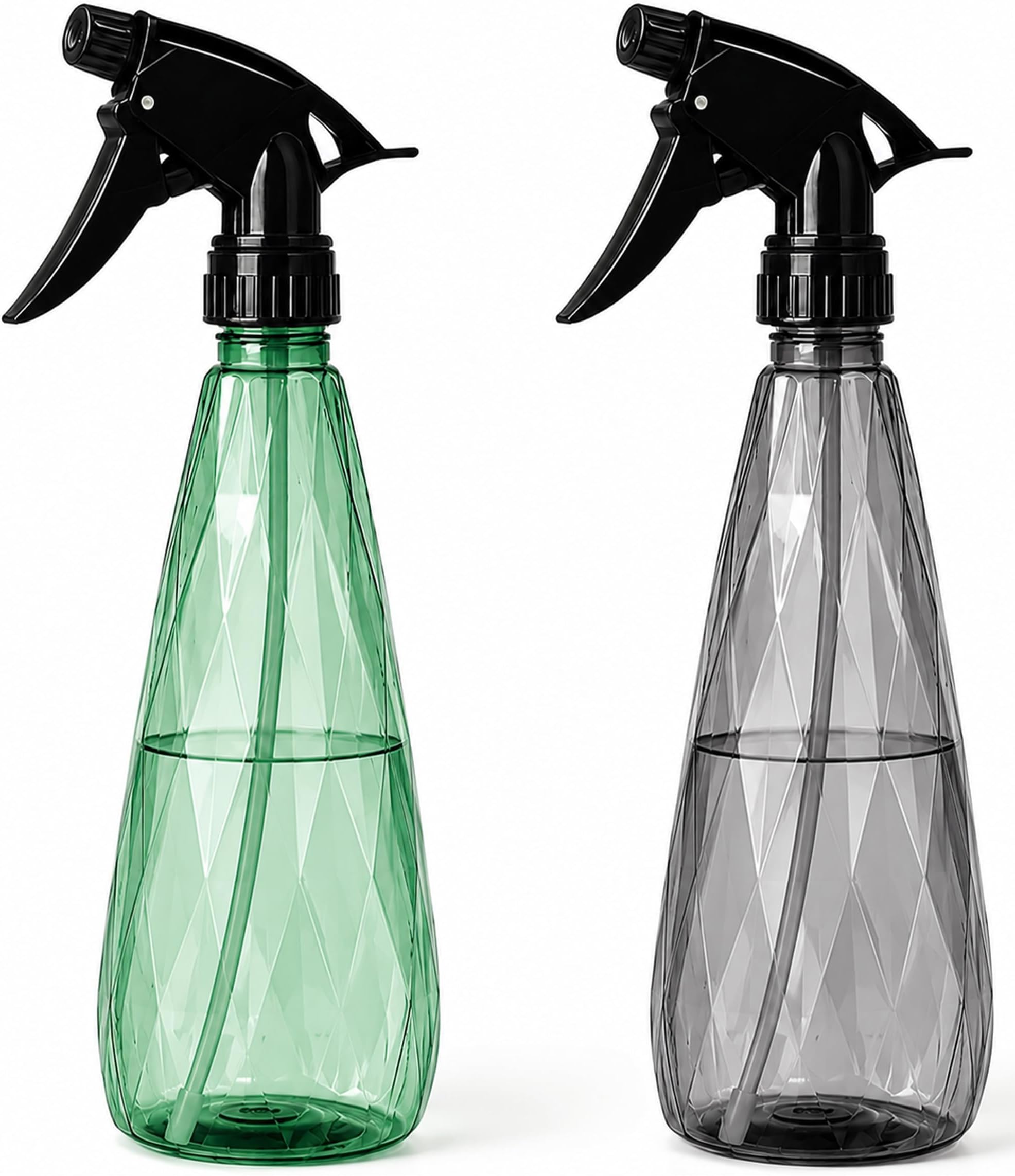 KEPLIN Empty Spray Bottles for Cleaning 600ml 2 Pack (Grey & Green), Refillable Water Spray Bottles with Adjustable Nozzle, Empty Spray Bottle for Cleaning, Durable Plant Spray Bottle for Home