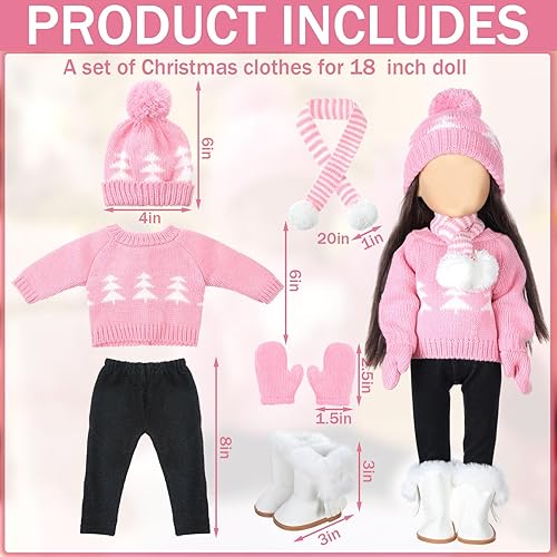 Miniatura 10 de Bencailor Ropa y accesorios navideños de 18 pulgadas para muñecas de invierno, conjunto de suéteres, pantalones, sombreros, zapatos para muñecas de