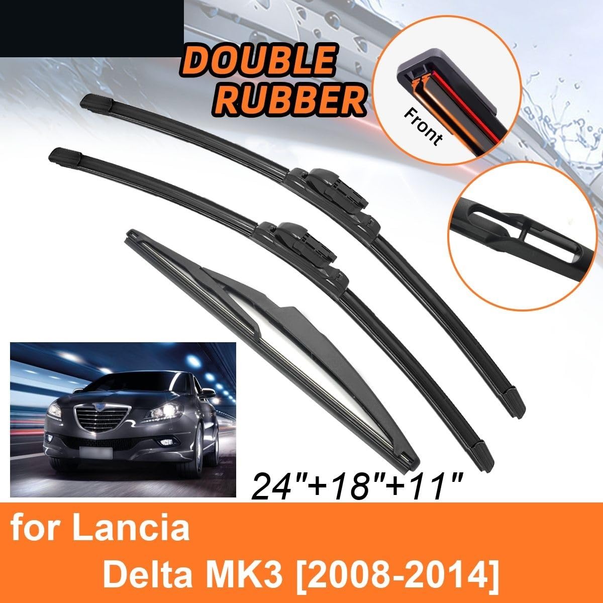 Bomba de agua de limpiaparabrisas Escobillas limpiaparabrisas delanteras y traseras compatibles con Lancia Delta MK3 2008-2014 Bomba de Limpieza de Parabrisas para Automóvile | 6PCS