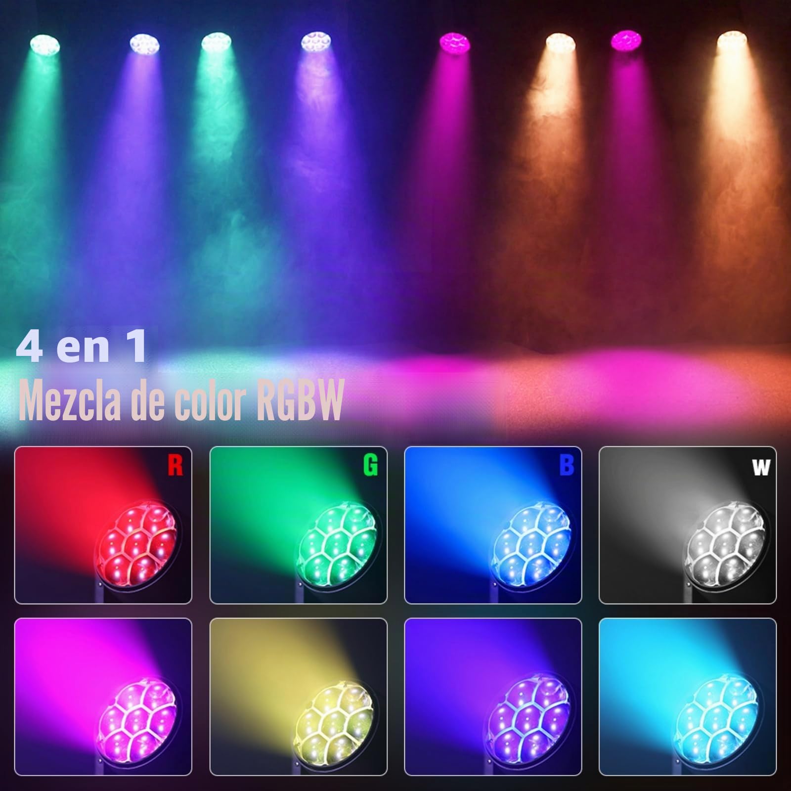 BETOPPER Cabezas móviles 350 W luces discoteca,Moving Head LED 7x40W RGBW Beam/Wash/Zoom/CTO efecto Bee Eye–Luces Spot para iluminación de escenario con activación sonora para fiestas, clubes,2 PCS