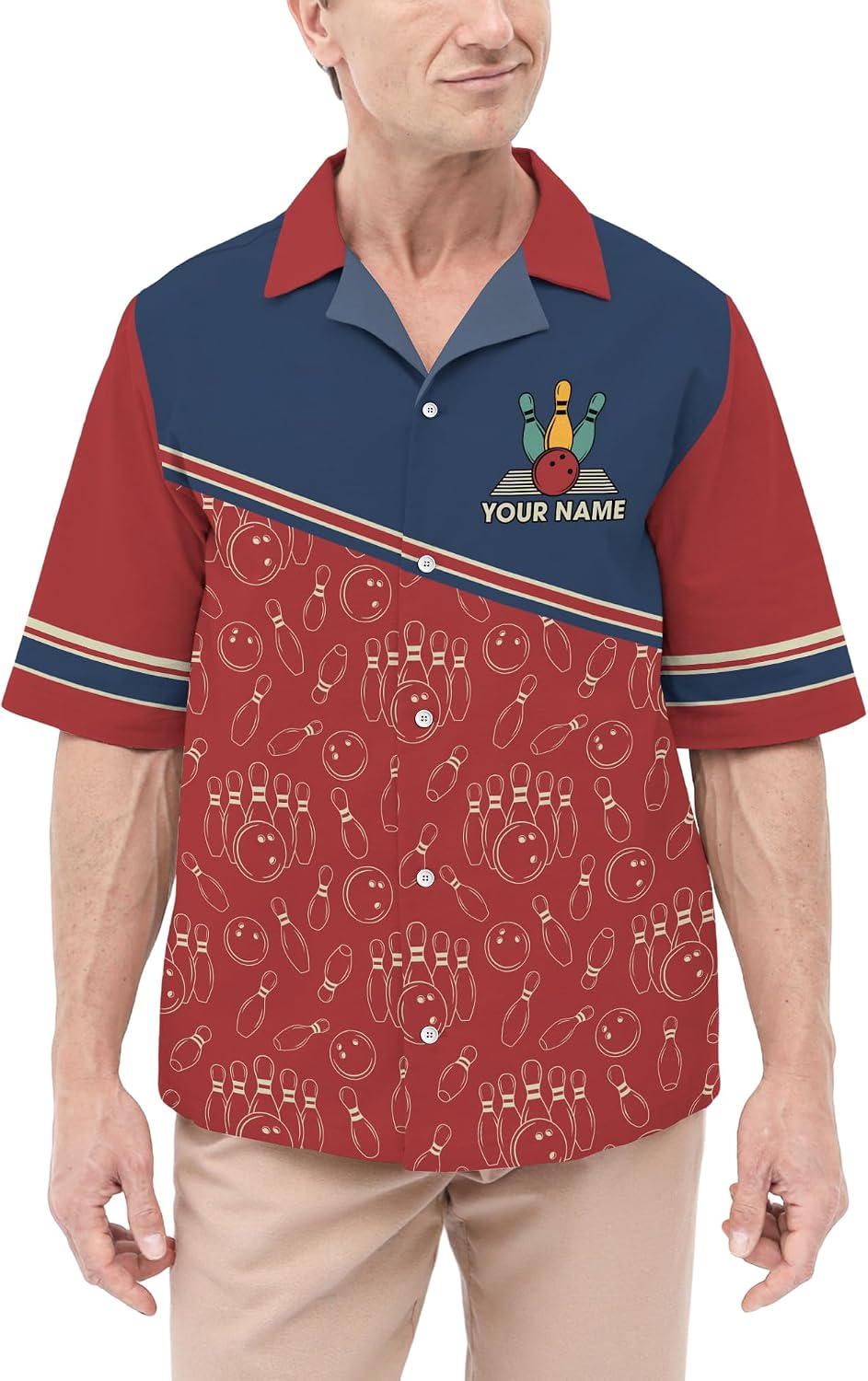 Custom Bowling Hawaiian Shirt 3D Button Shirt with Bowling Retro Multi Vintage Color Pattern Graphic On it for Bowler