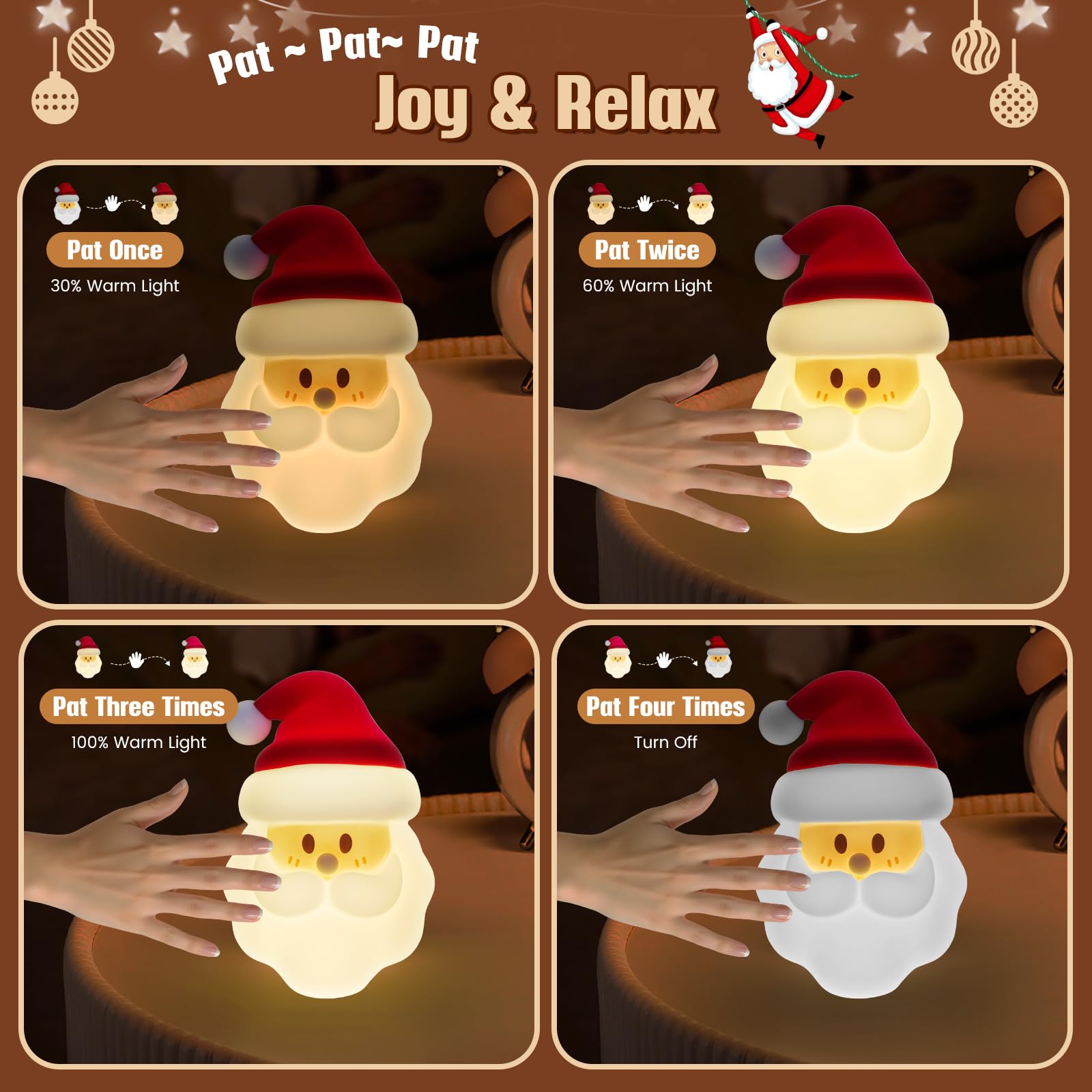Linda luz nocturna de Papá Noel, lámpara de noche de silicona para guardería, regulable, recargable, regalo de Navidad divertido para niños, lámpara activada por tacto, decoración de Navidad