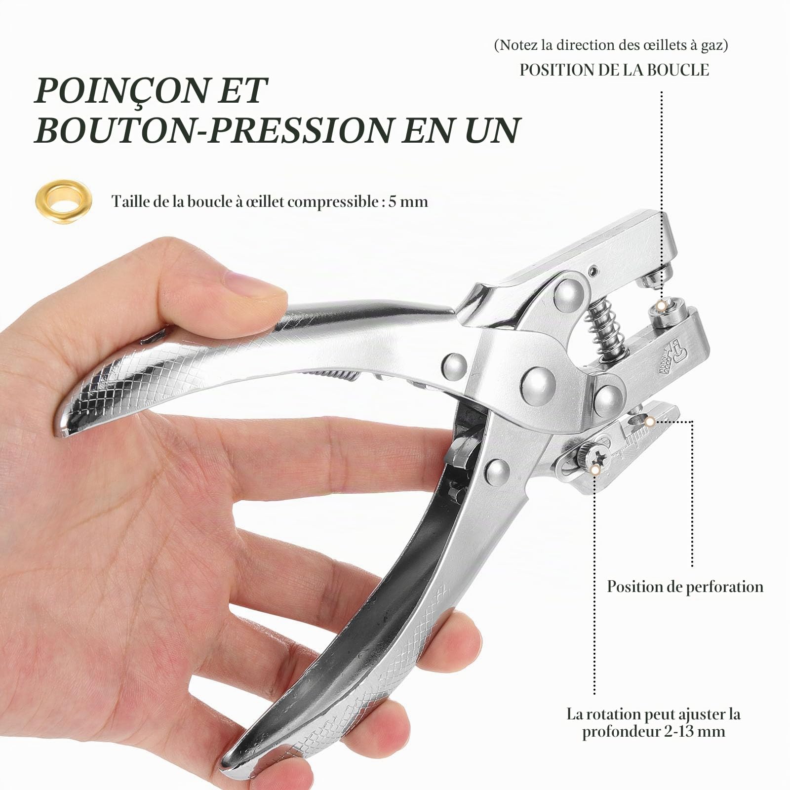 Gueenky Pince à Œillets avec 700 Oeillets Métalliques Ø 5 mm, Pince Perforatrice Oeillet avec 13 Couleurs Œillets pour Bâches Tissus Cuir