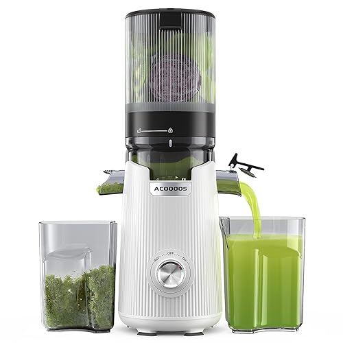ACOQOOS Extractor de Zumos y Verduras con Tubo de Alimentación Ancho de 135 MM y Capacidad de 1,8 L, Licuadora Prensado en Frio para Frutas y Verduras Enteras, Licuadora para Frutas, Blanco - Blanca