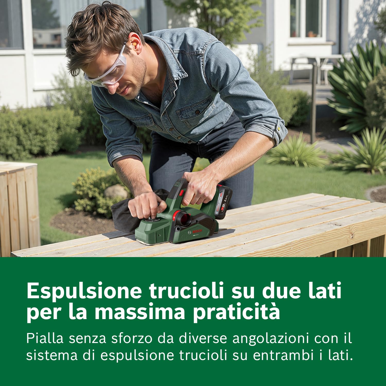 Bosch 18V System Pialletto a batteria PHO 18V-20 (Piallatura flessibile da diverse angolazioni; facile sostituzione della lama; incl. sacchetto per la polvere)