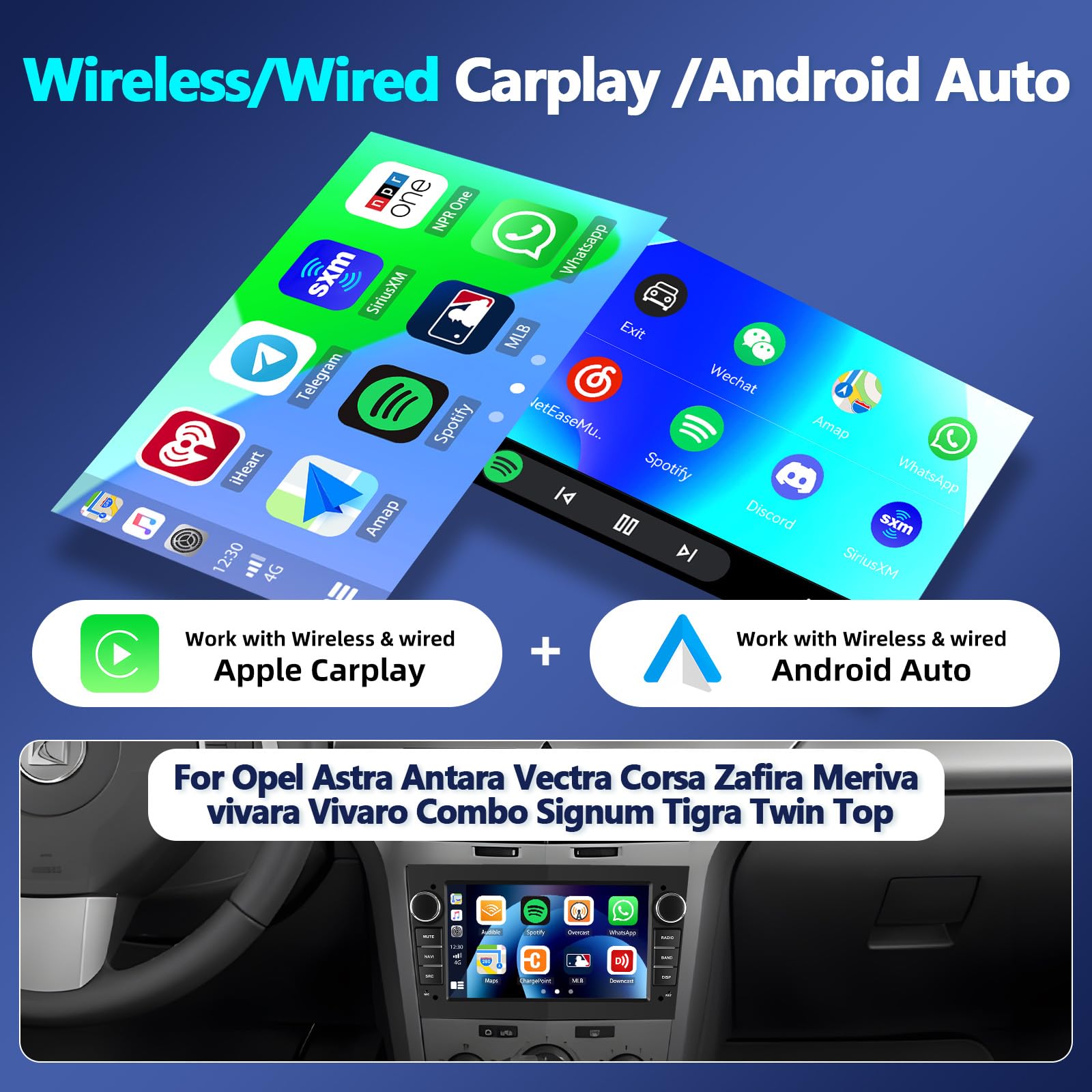 OVRICH Android Autoradio per Opel Astra Corsa Antara Vectra Zafira Meriva Vivaro radio stereo con Carplay Android Auto senza fili, navigazione GPS, 7'', Bluetooth, WIFI, 4G, FM, SWC