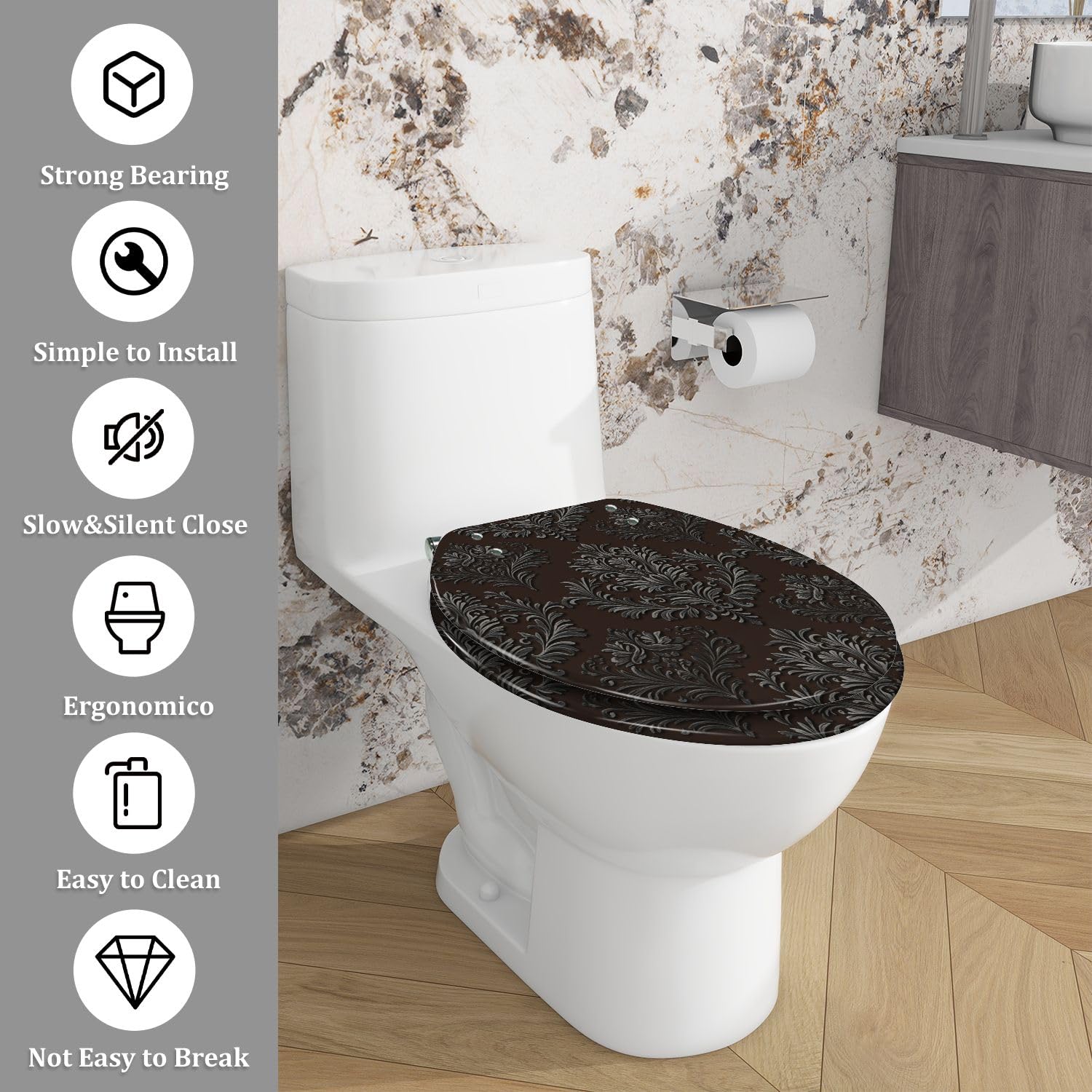 Asiento de inodoro alargado genérico de resina para baño doméstico