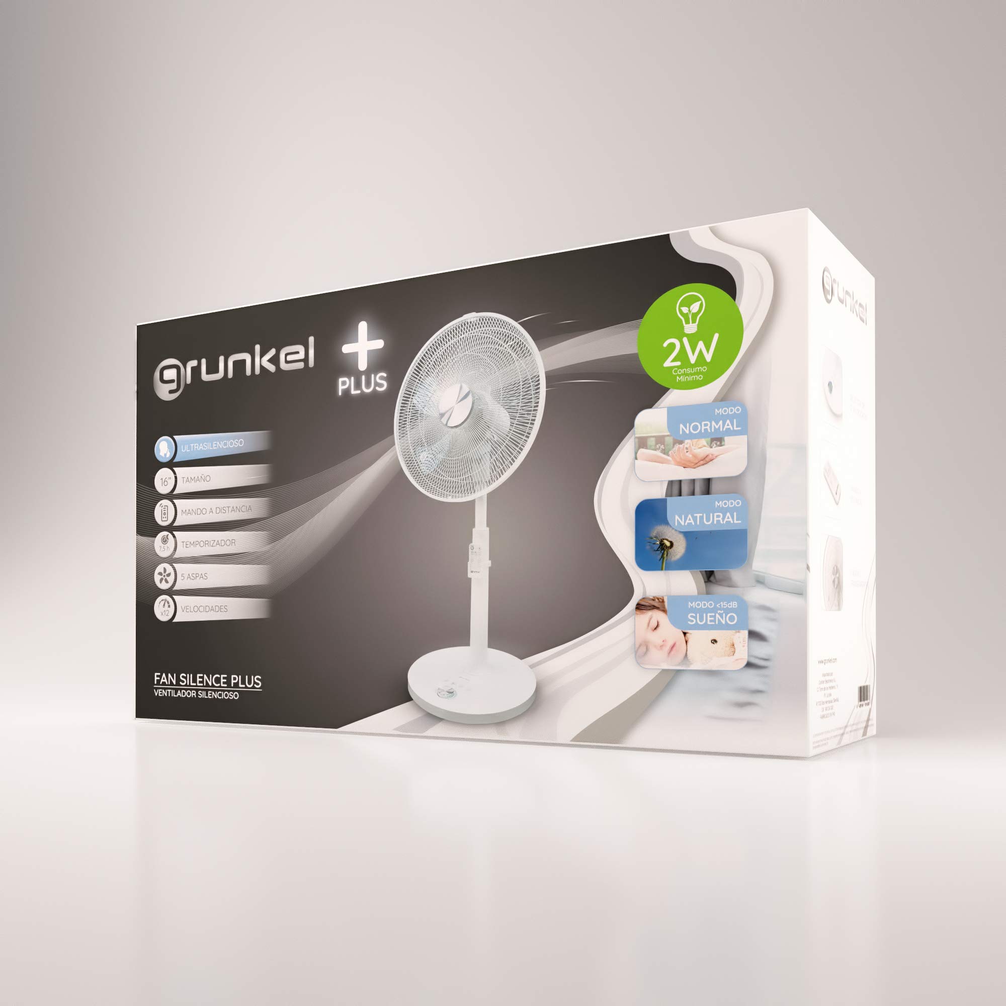 Grunkel - Fan Silence Plus Ventilador de Pie silencioso con Mando a Distancia, 12 velocidades