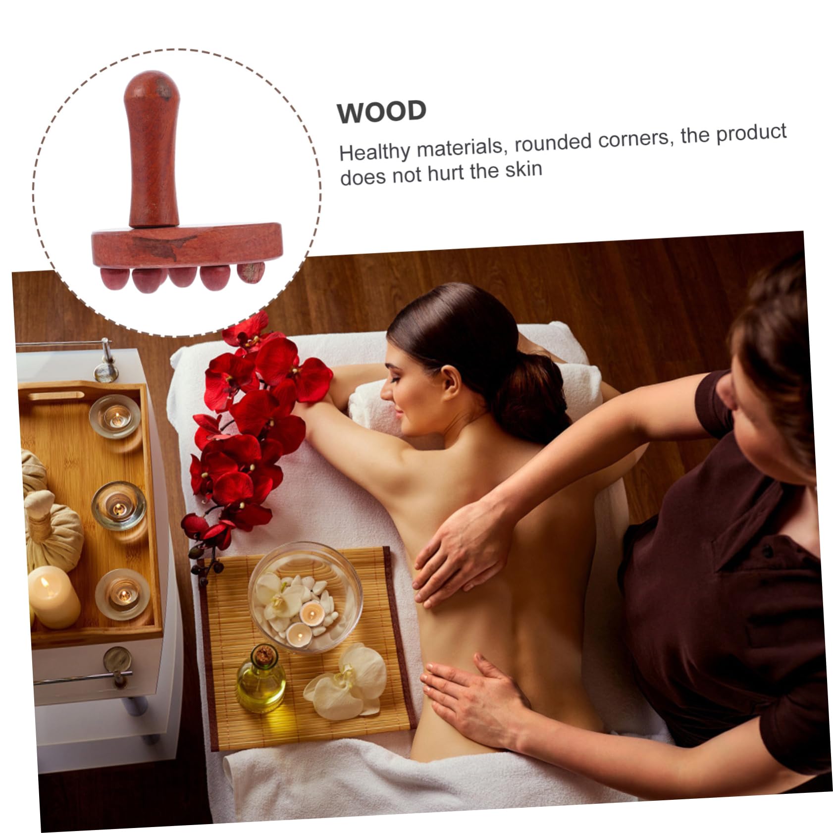 TOVINANNA Massager Wooden Material Body Massage Tool Reflexology Massage Dark Red