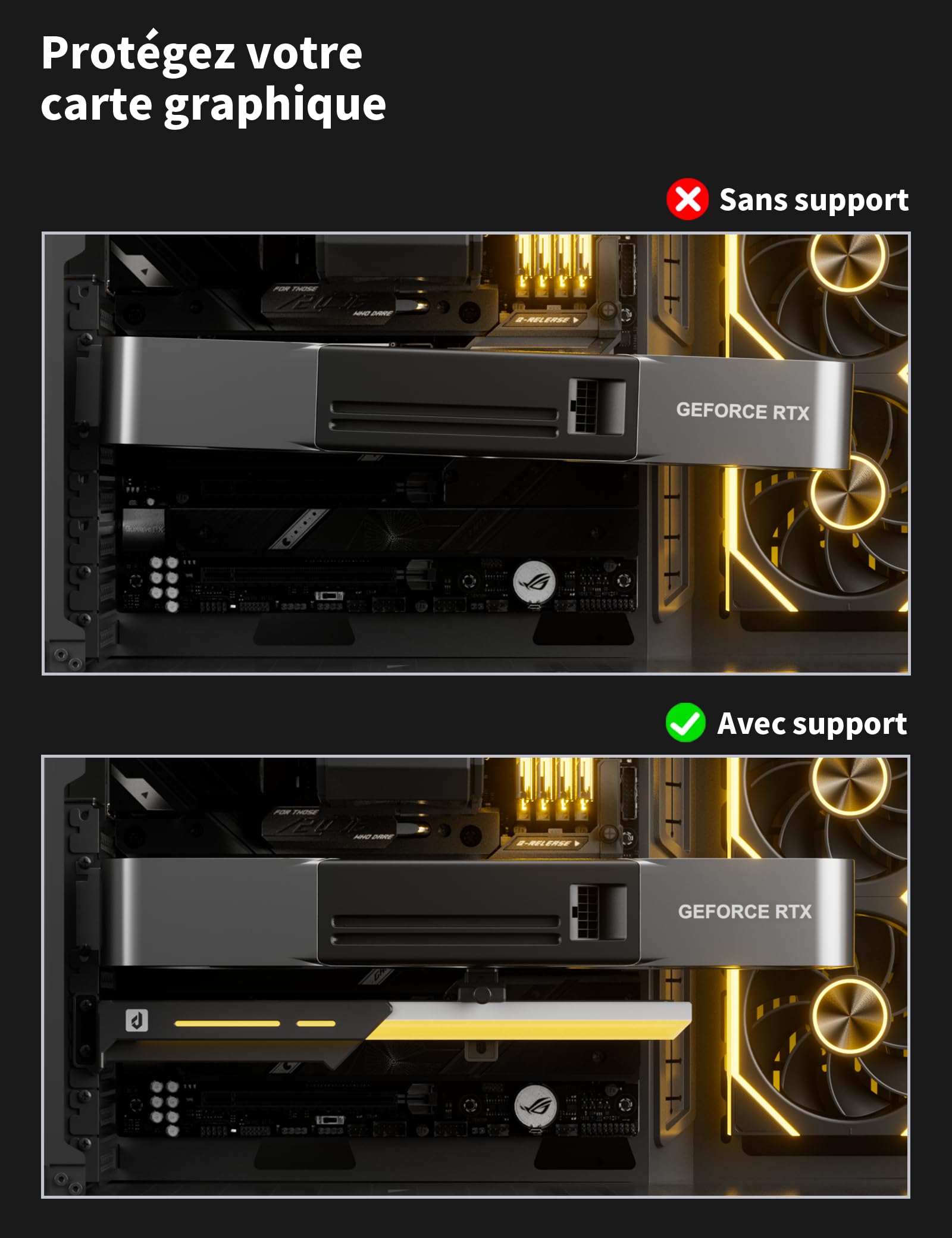 upHere GL7 Supporto GPU, Lega Robusta Supporto Scheda Grafica con 5V ARGB Sync, Altezza Regolabile GPU Sag Staffa per Schede Grafiche Universali, Nero ARGB