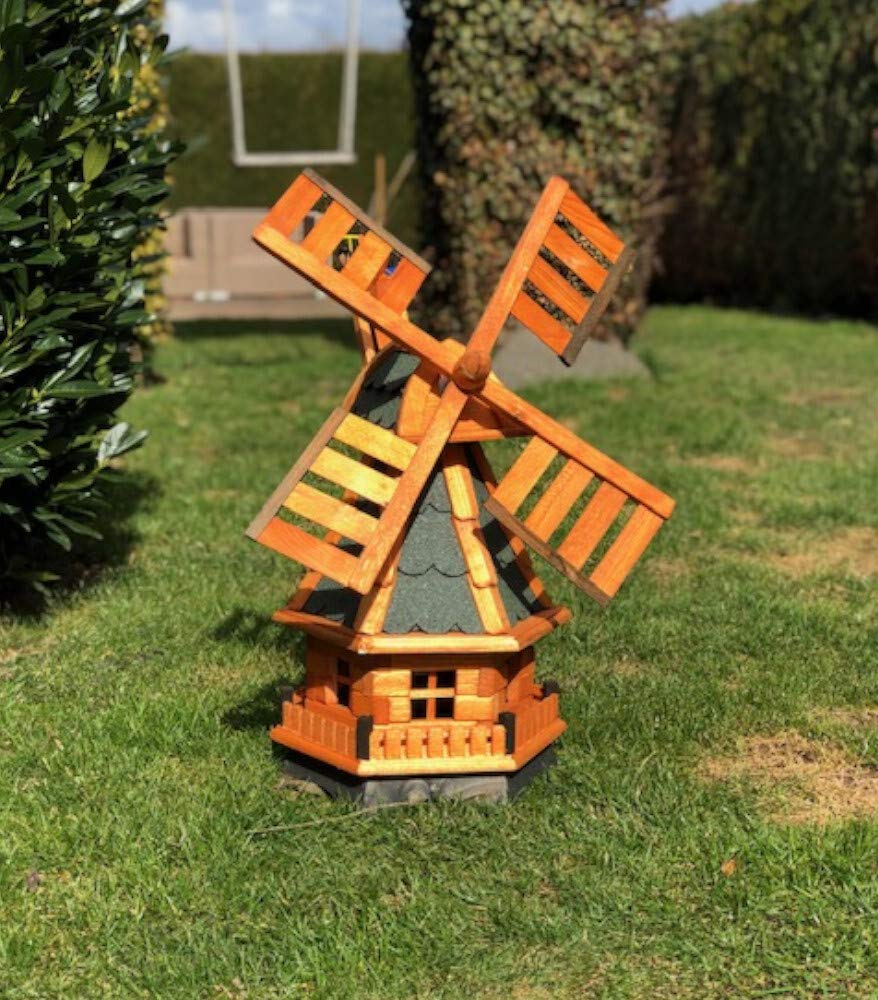 dekorative handgefertigte Garten Windmühle aus Holz kugelgelagert I imprägniert in Braun I wetterfest I Windrad hinten am Kopf I Größen (Grün L)