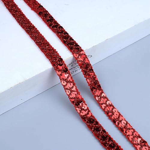 Miniatura 6 de Cinta de encaje con purpurina para manualidades, adornos, accesorios de disfraz de 10 yardas (rojo)