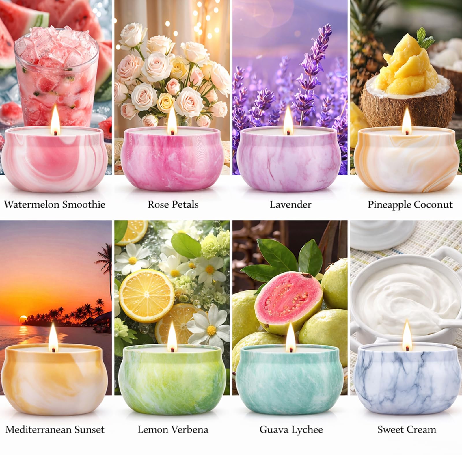 Amorxiao Velas Perfumadas Juego de 8 piezas, 2.5 oz Cera de Soja Natural, Decoración para Baño Yoga