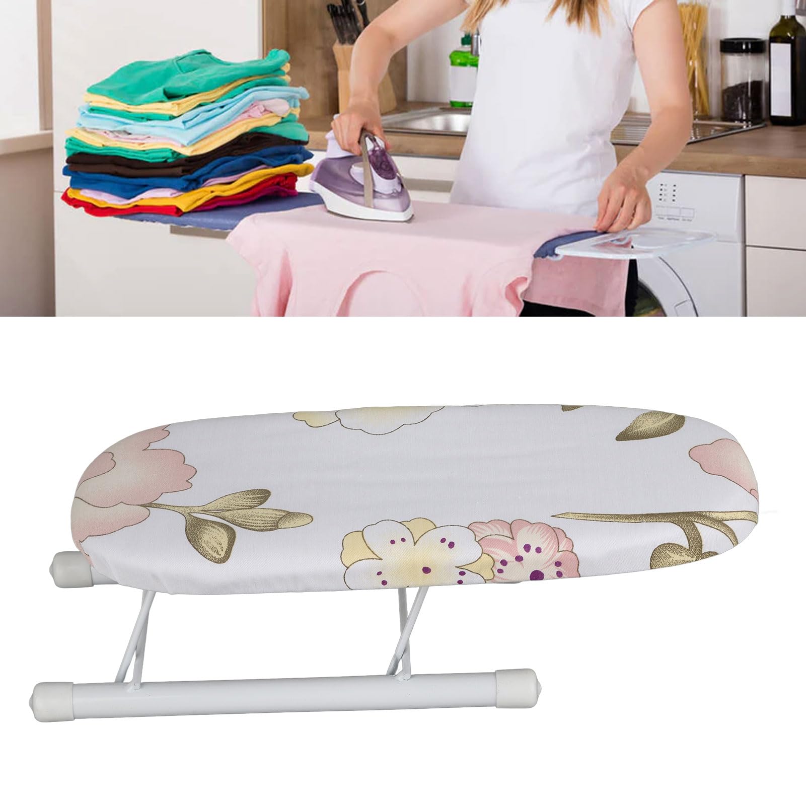 Asse da Stiro Portatile Pieghevole con Gambe, Mini Asse da Stiro da Tavolo in Cotone - Leggera e Compatta per Casa e Viaggio, Facile da Trasportare